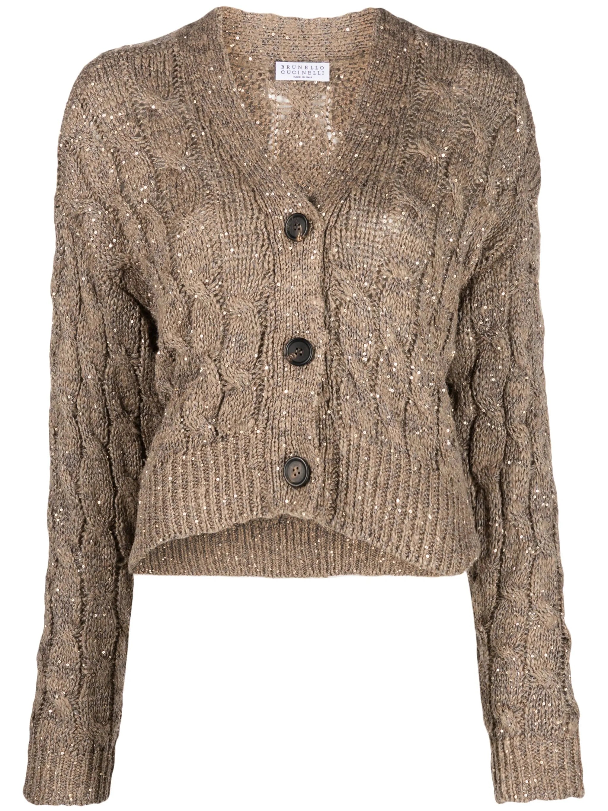 sequin-embellished cable-knit cardigan