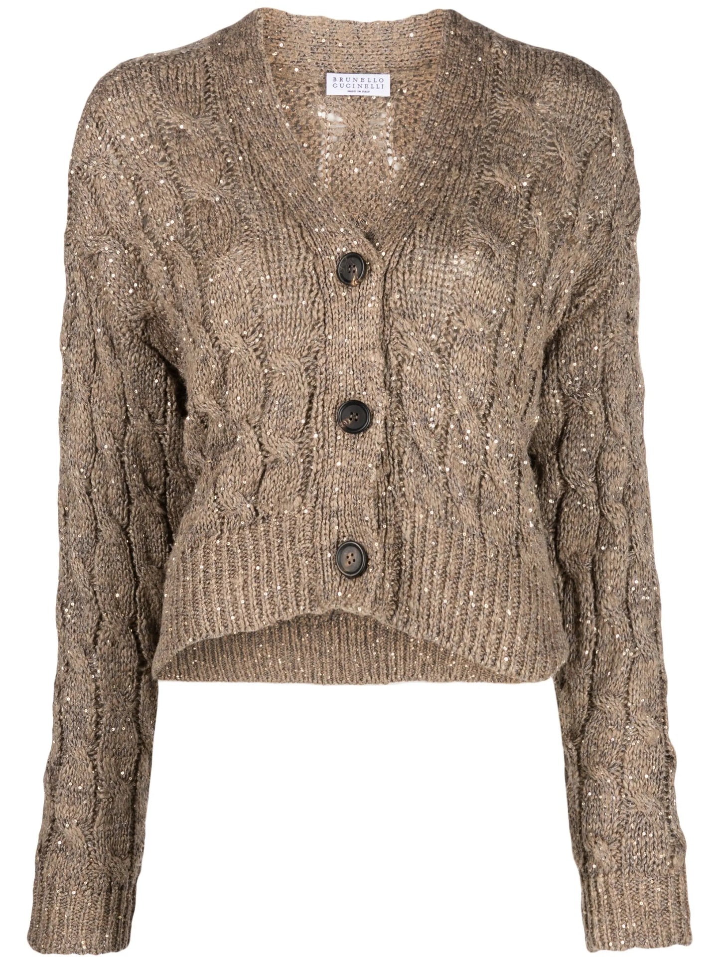 sequin-embellished cable-knit cardigan