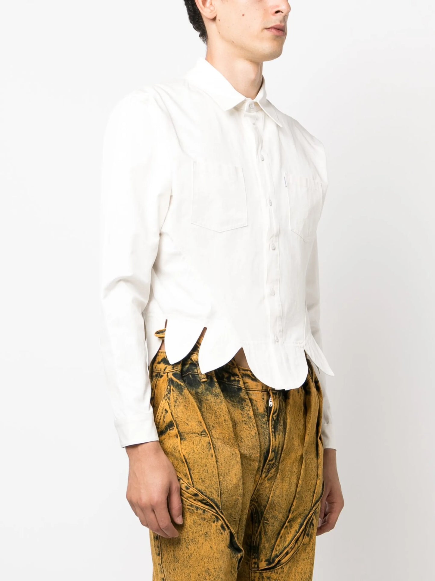 scallop-hem corset shirt