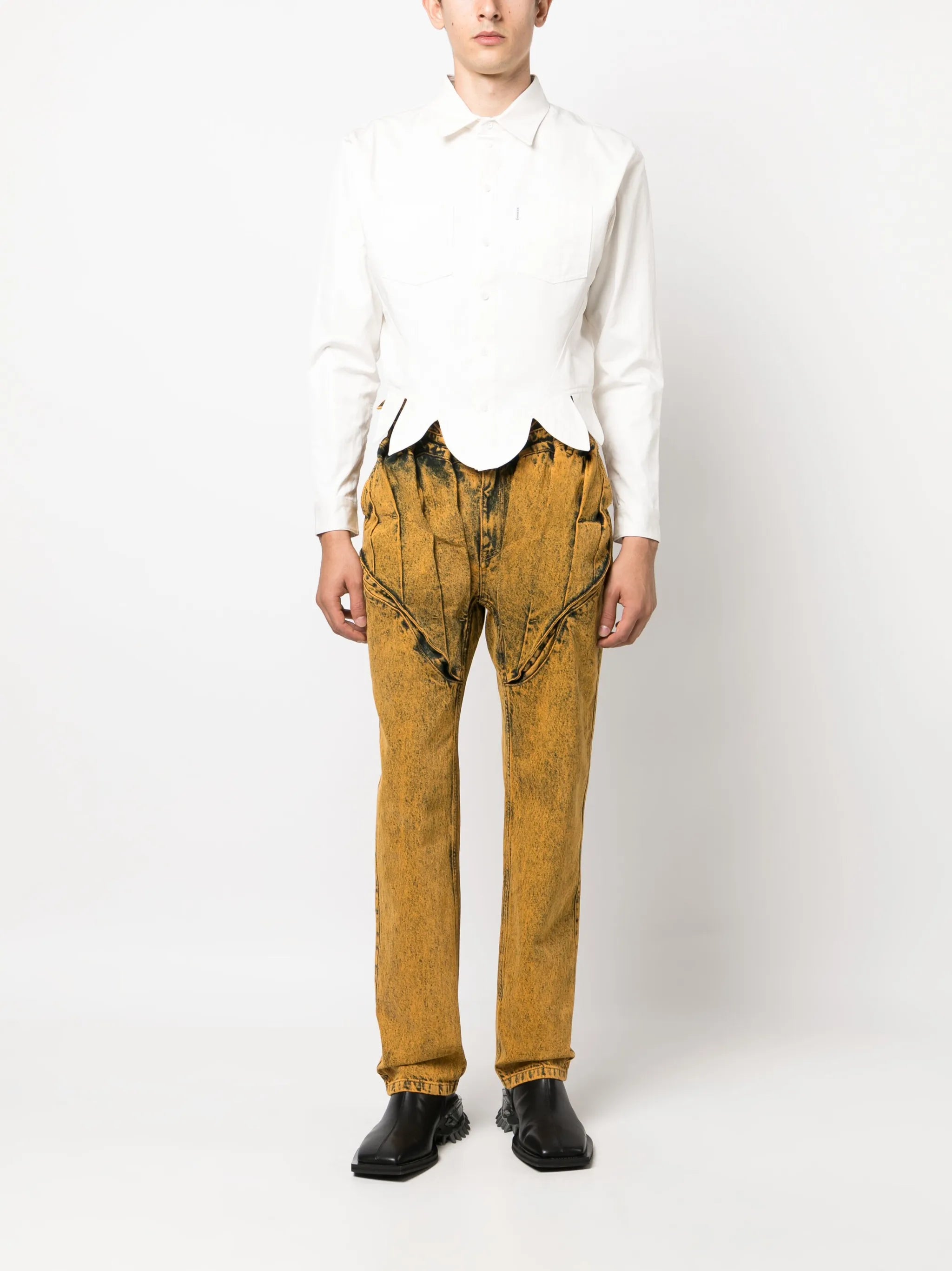 scallop-hem corset shirt