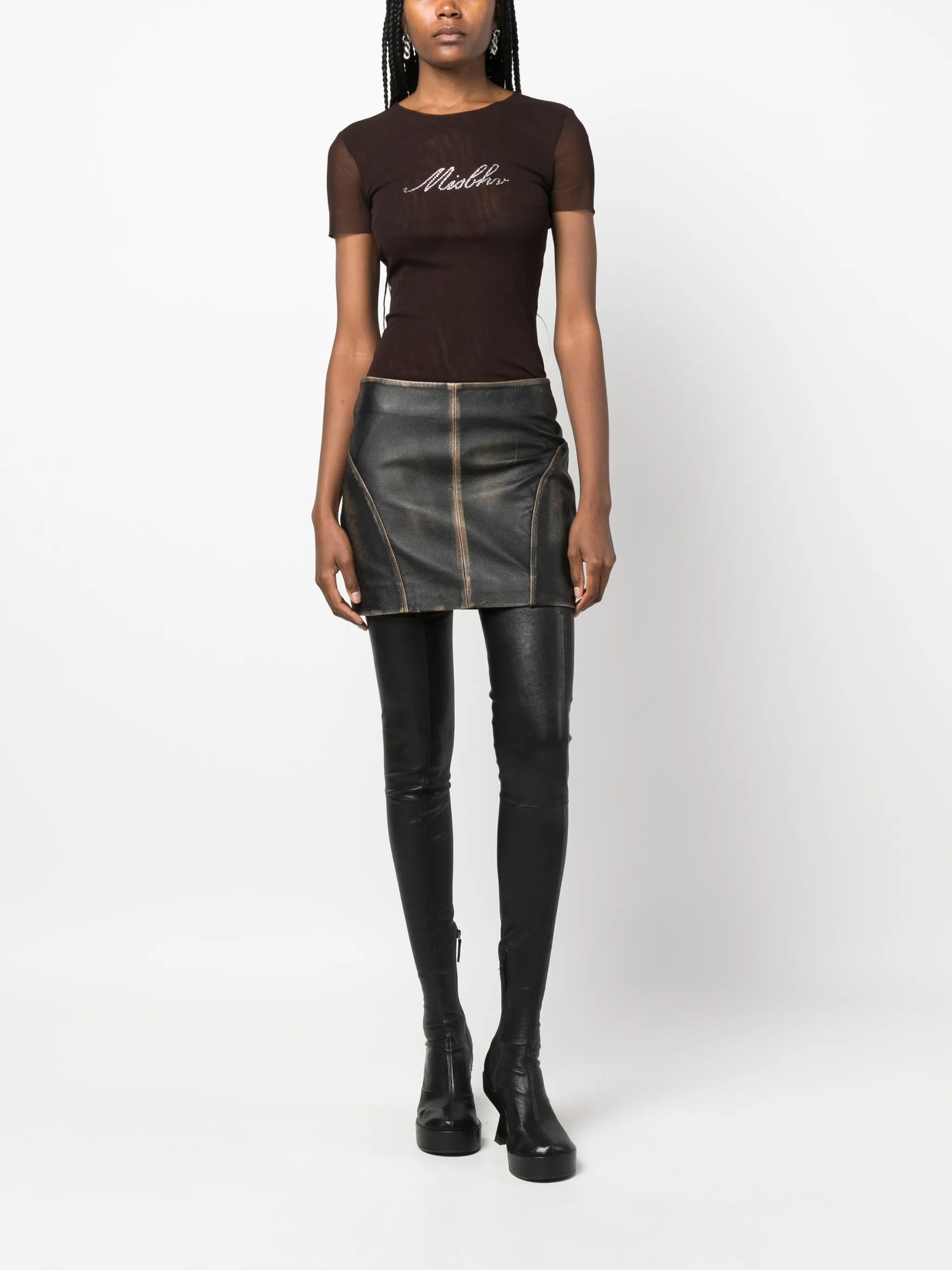 rhinestone-embellished mesh T-shirt