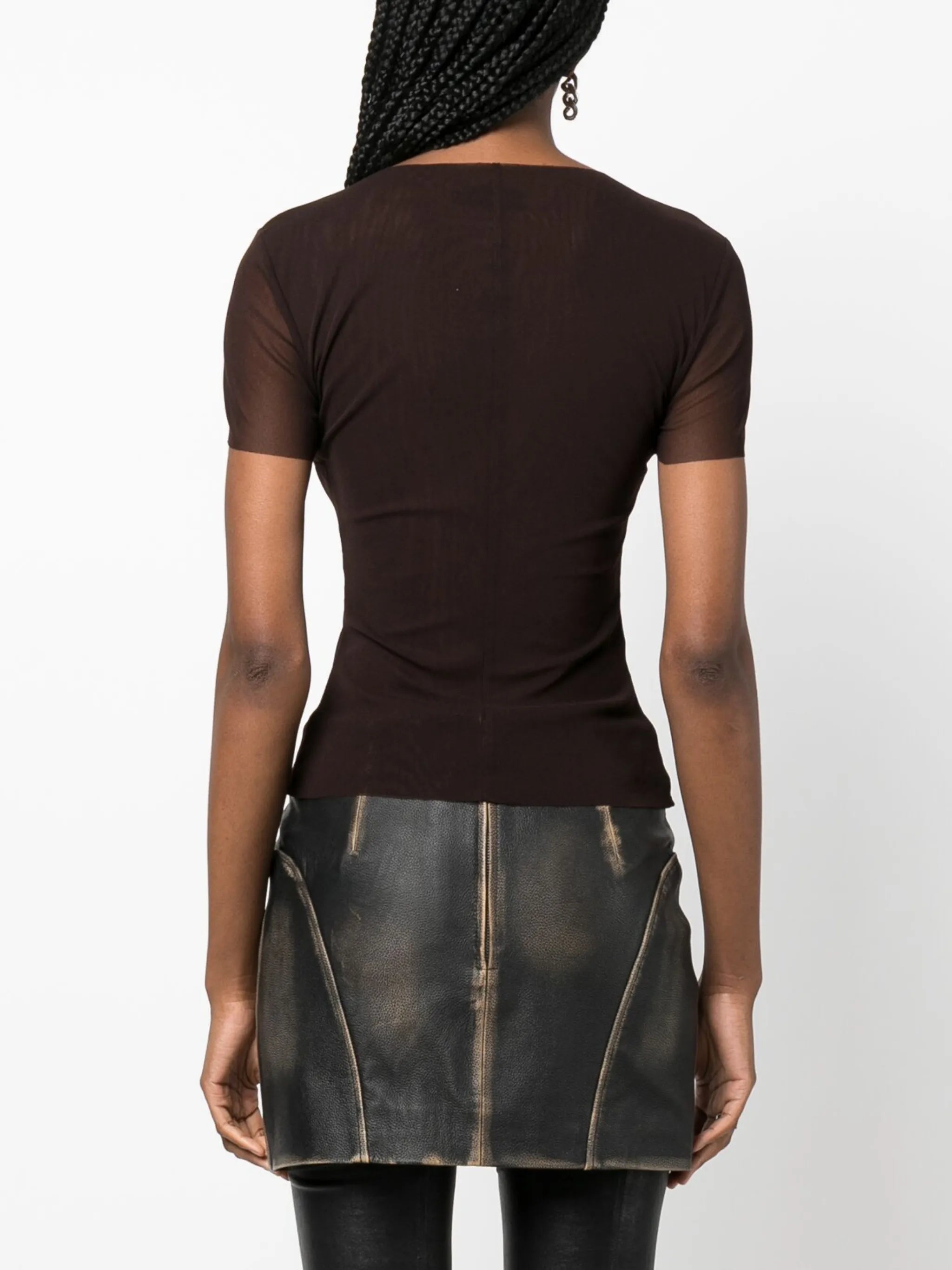 rhinestone-embellished mesh T-shirt