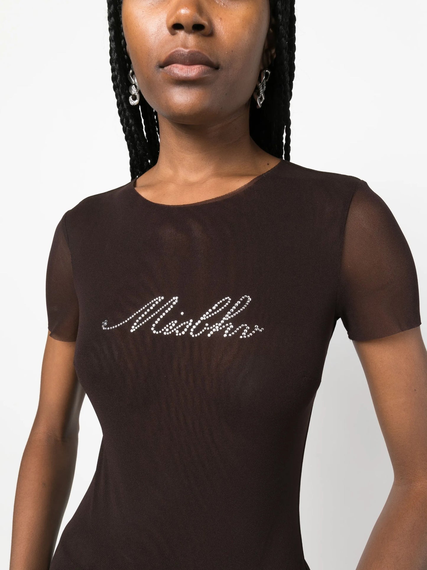 rhinestone-embellished mesh T-shirt