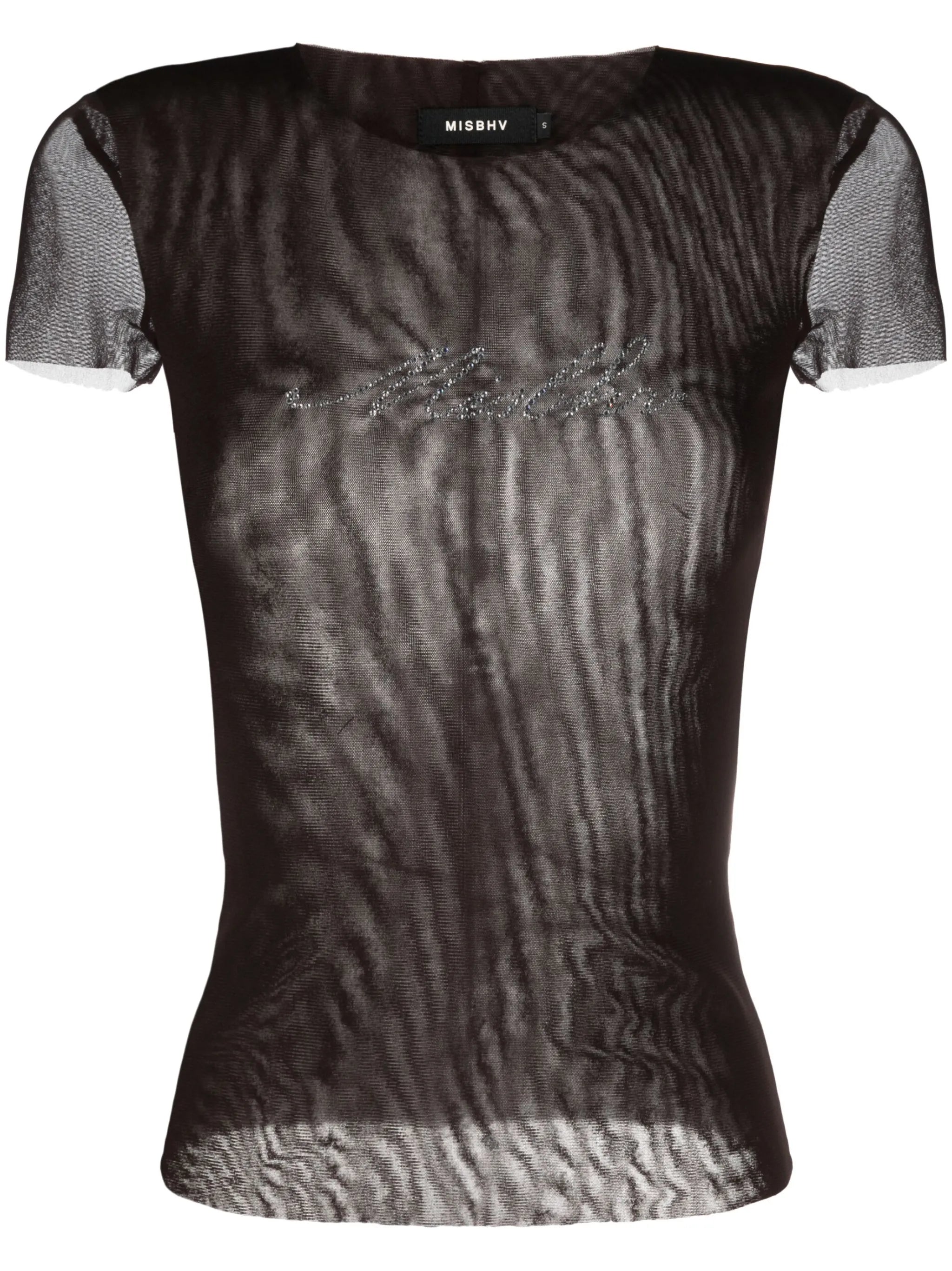 rhinestone-embellished mesh T-shirt