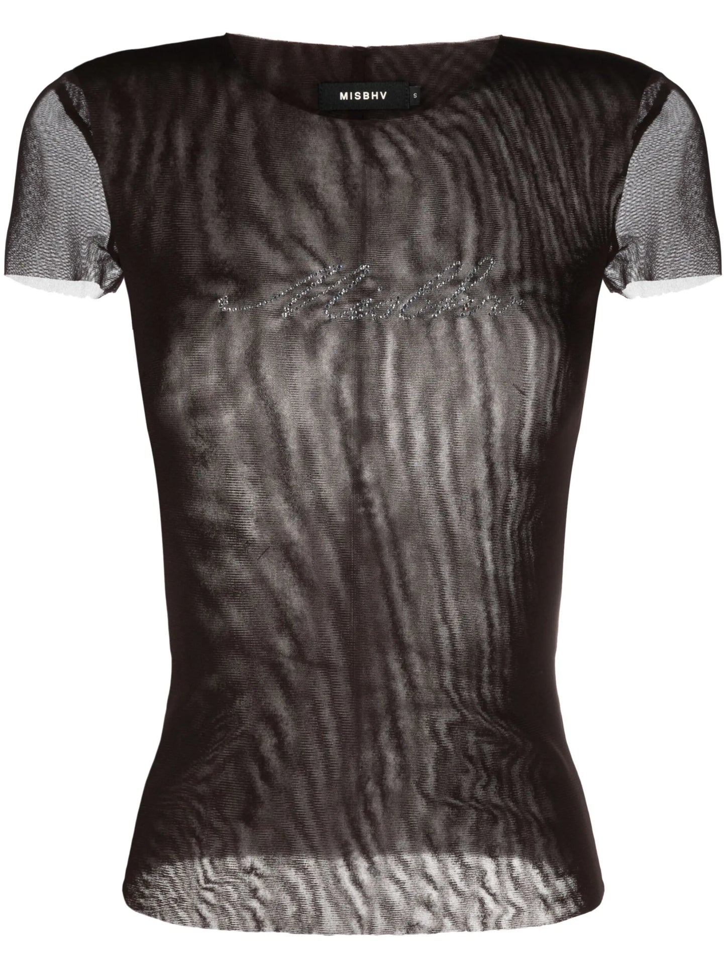 rhinestone-embellished mesh T-shirt