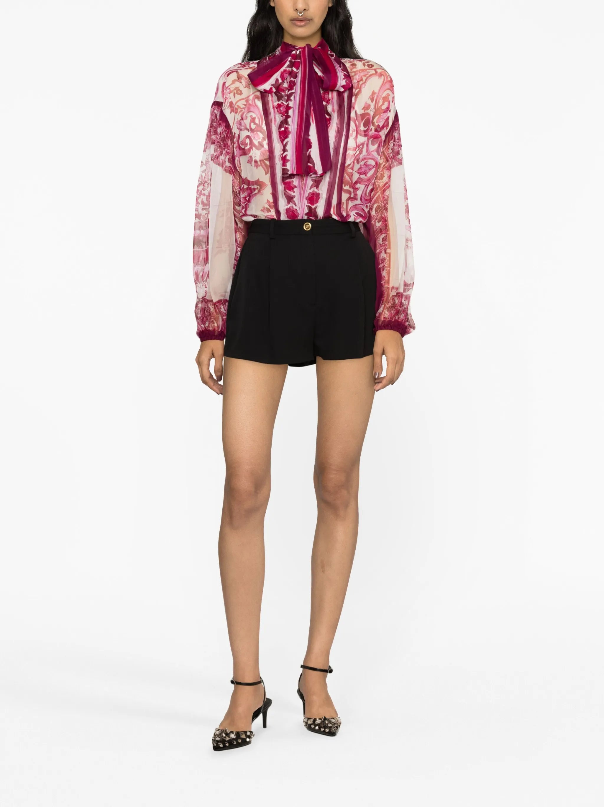 pussy-bow collar silk blouse