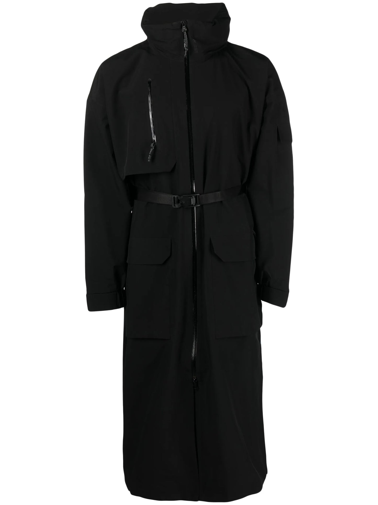 zip-up high-neck belted parka