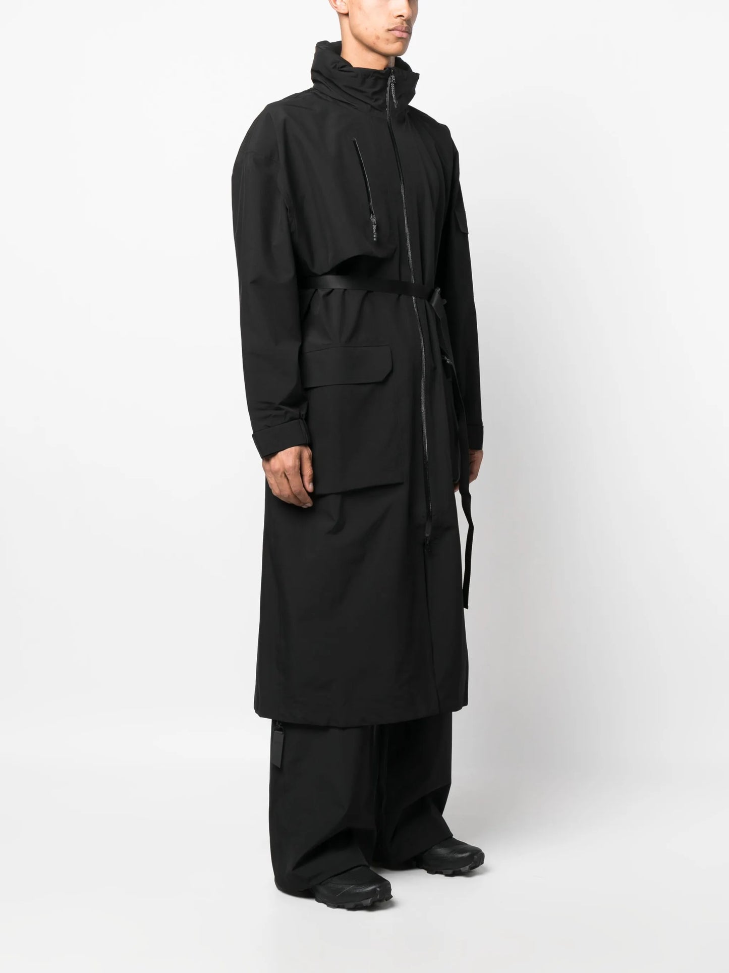 zip-up high-neck belted parka
