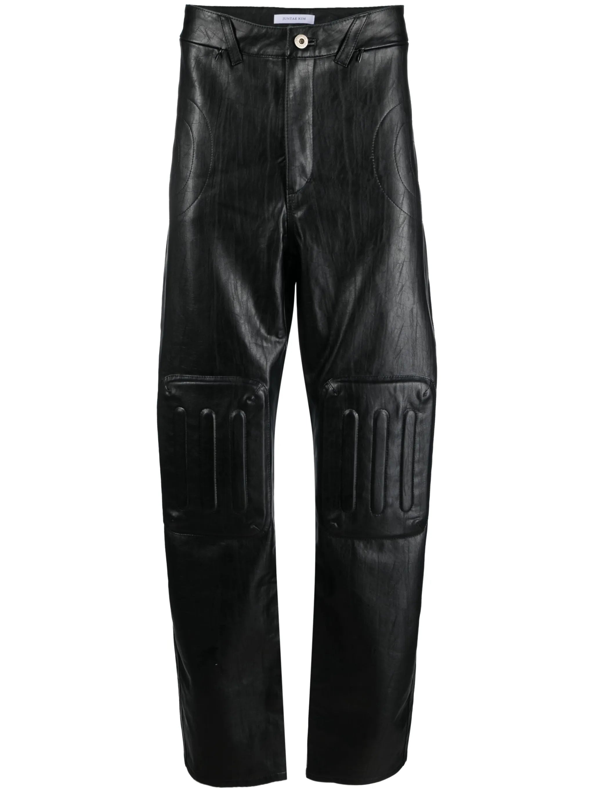 embossed-panel straight-leg trousers