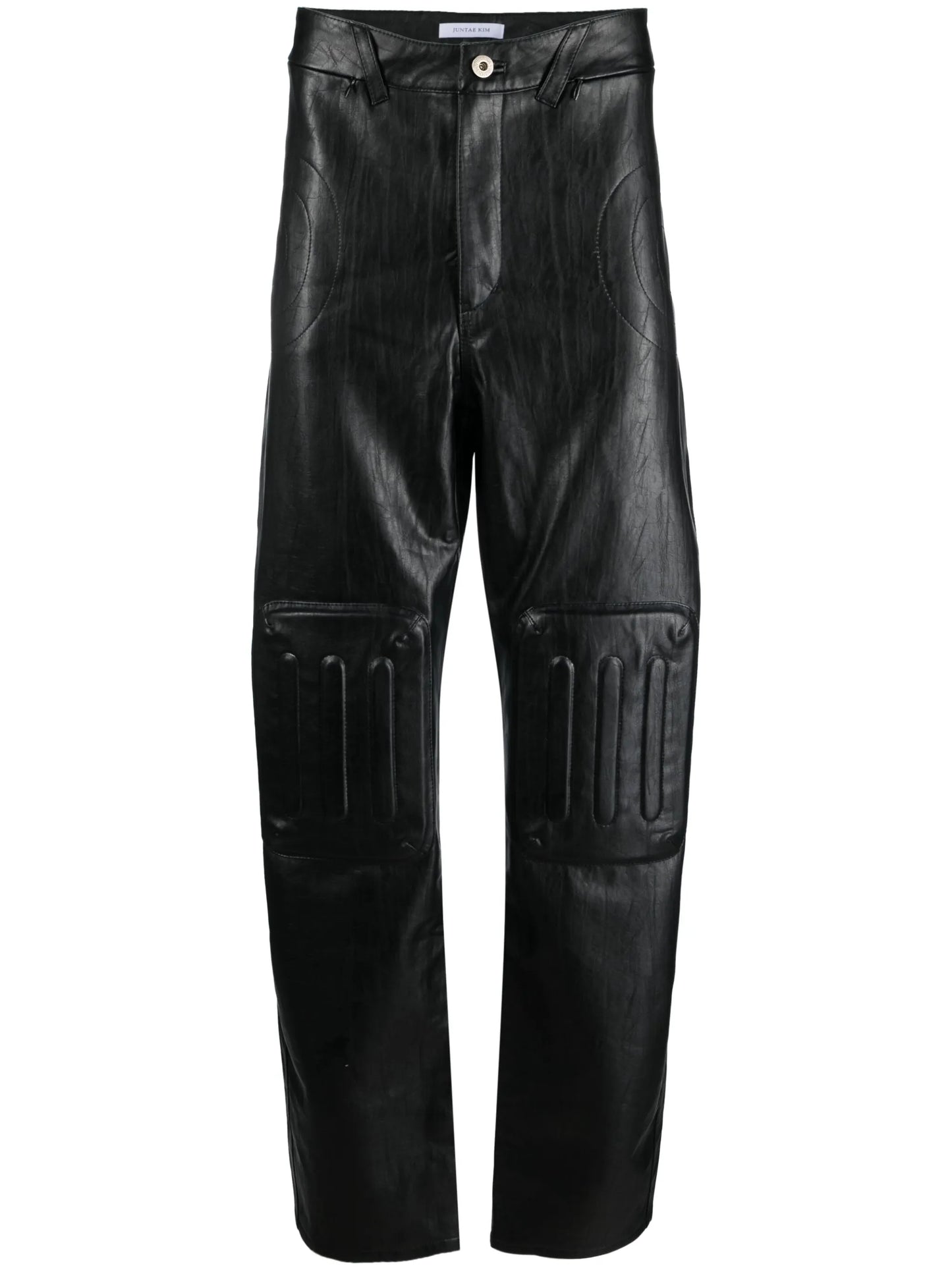 embossed-panel straight-leg trousers