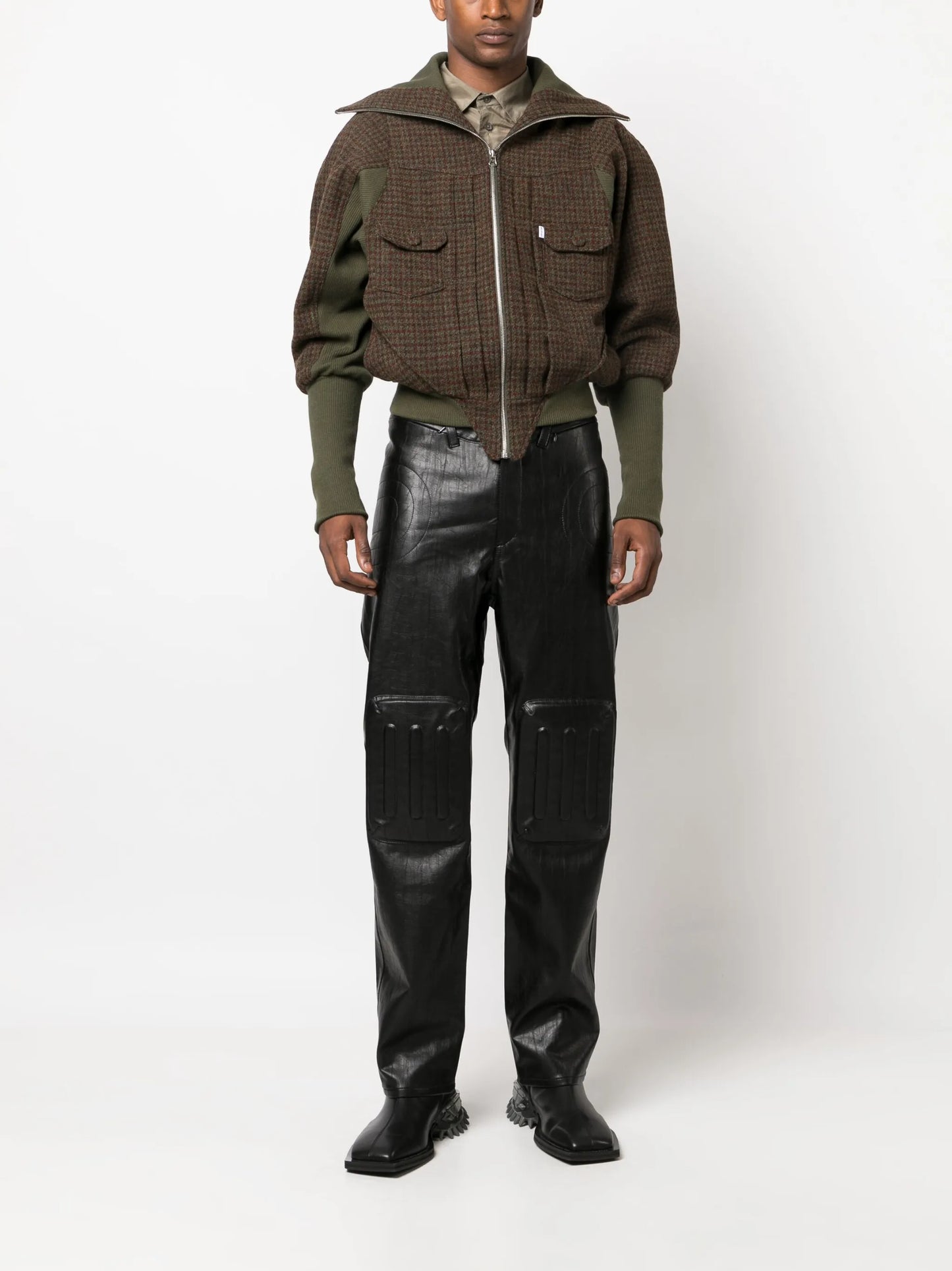 checked zip-up jacket
