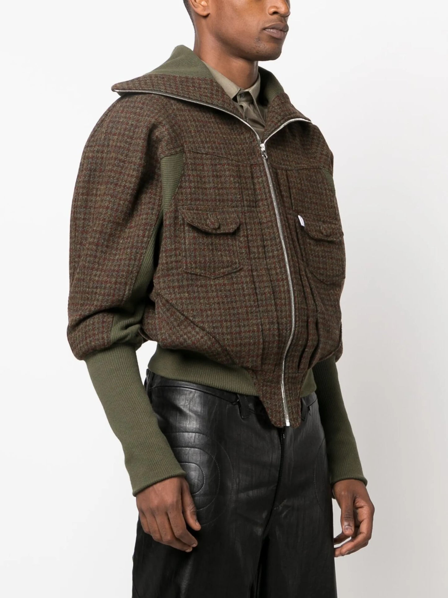 checked zip-up jacket