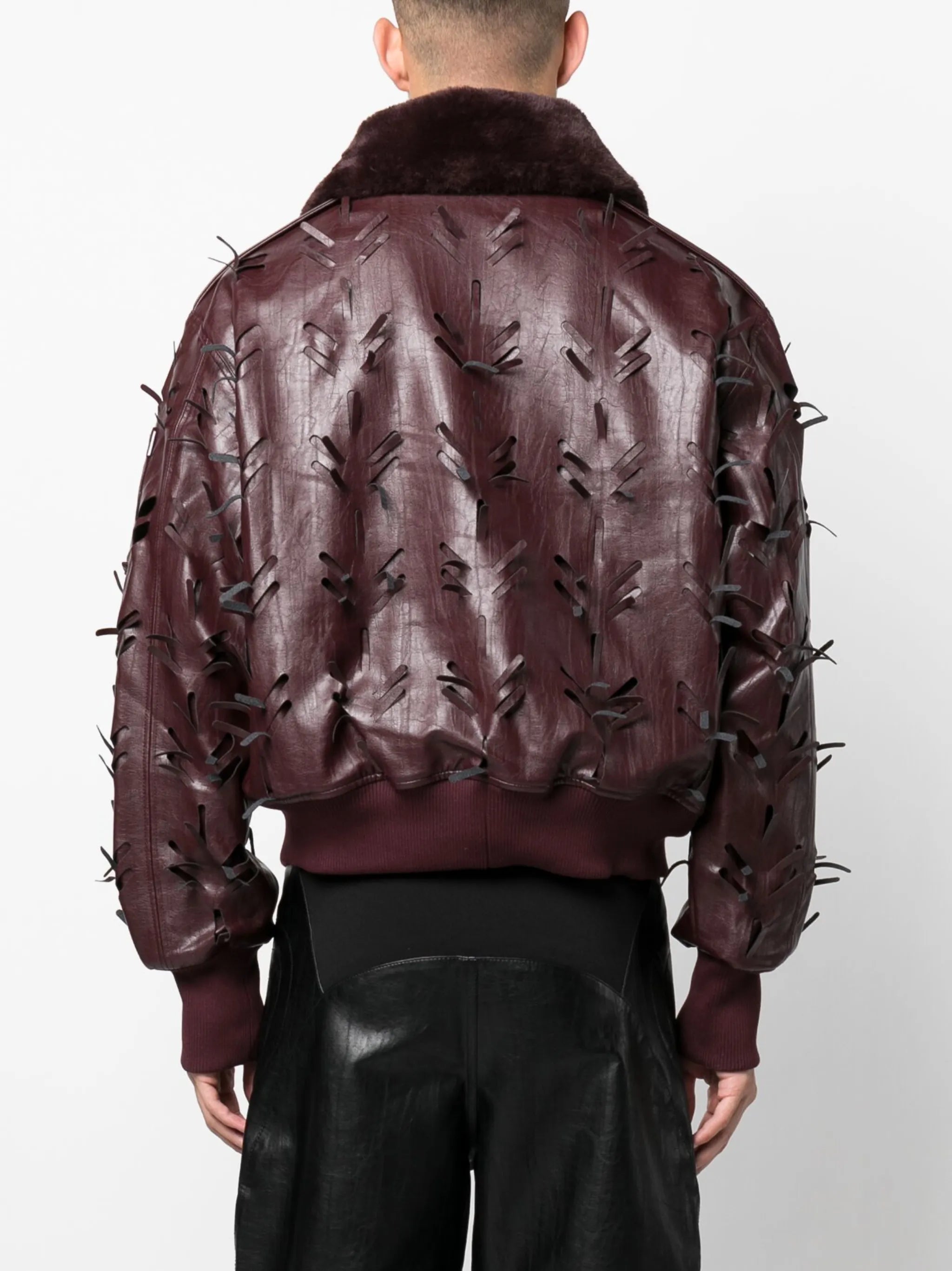 distressed-effect faux-leather jacket