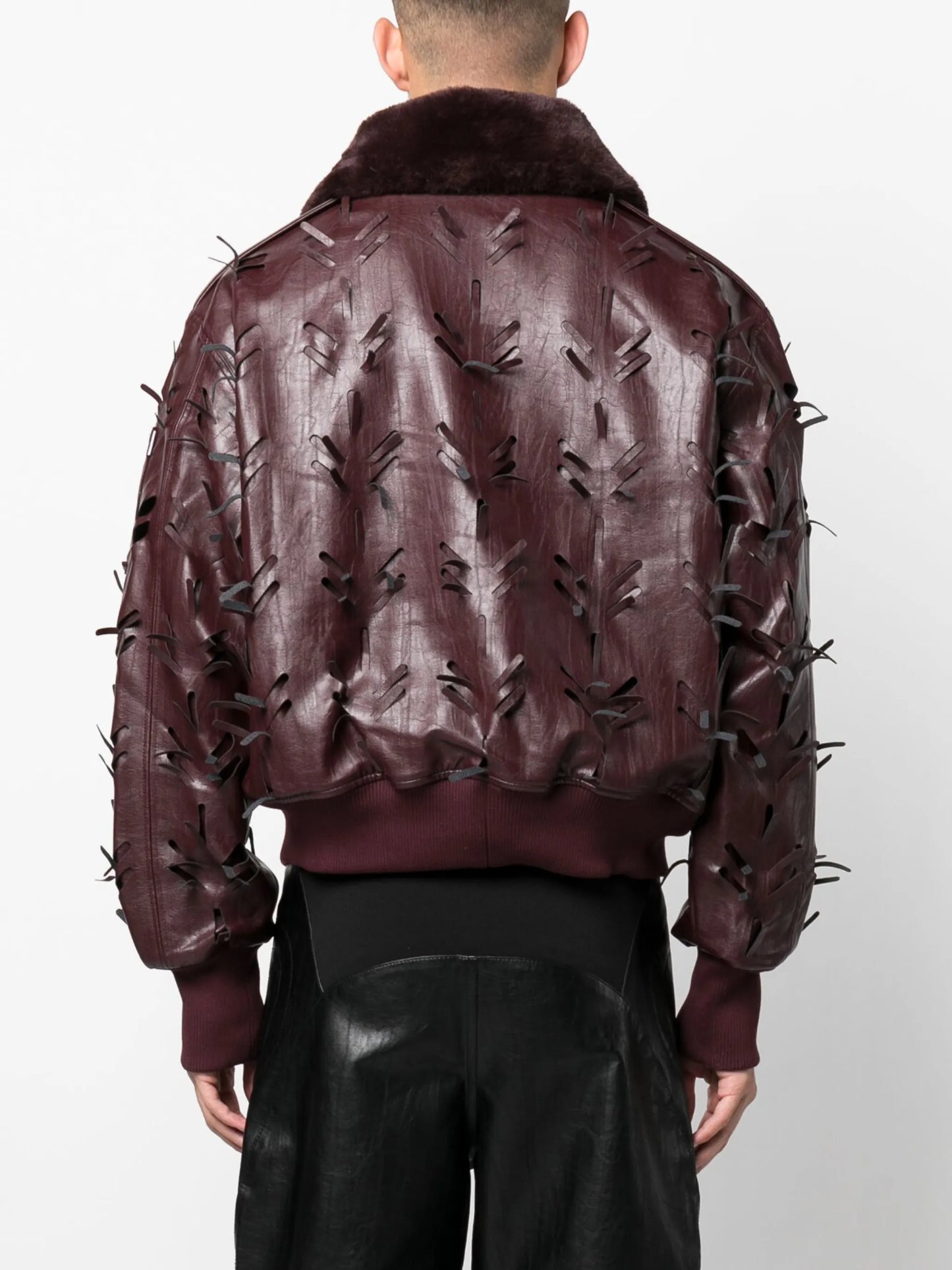 distressed-effect faux-leather jacket