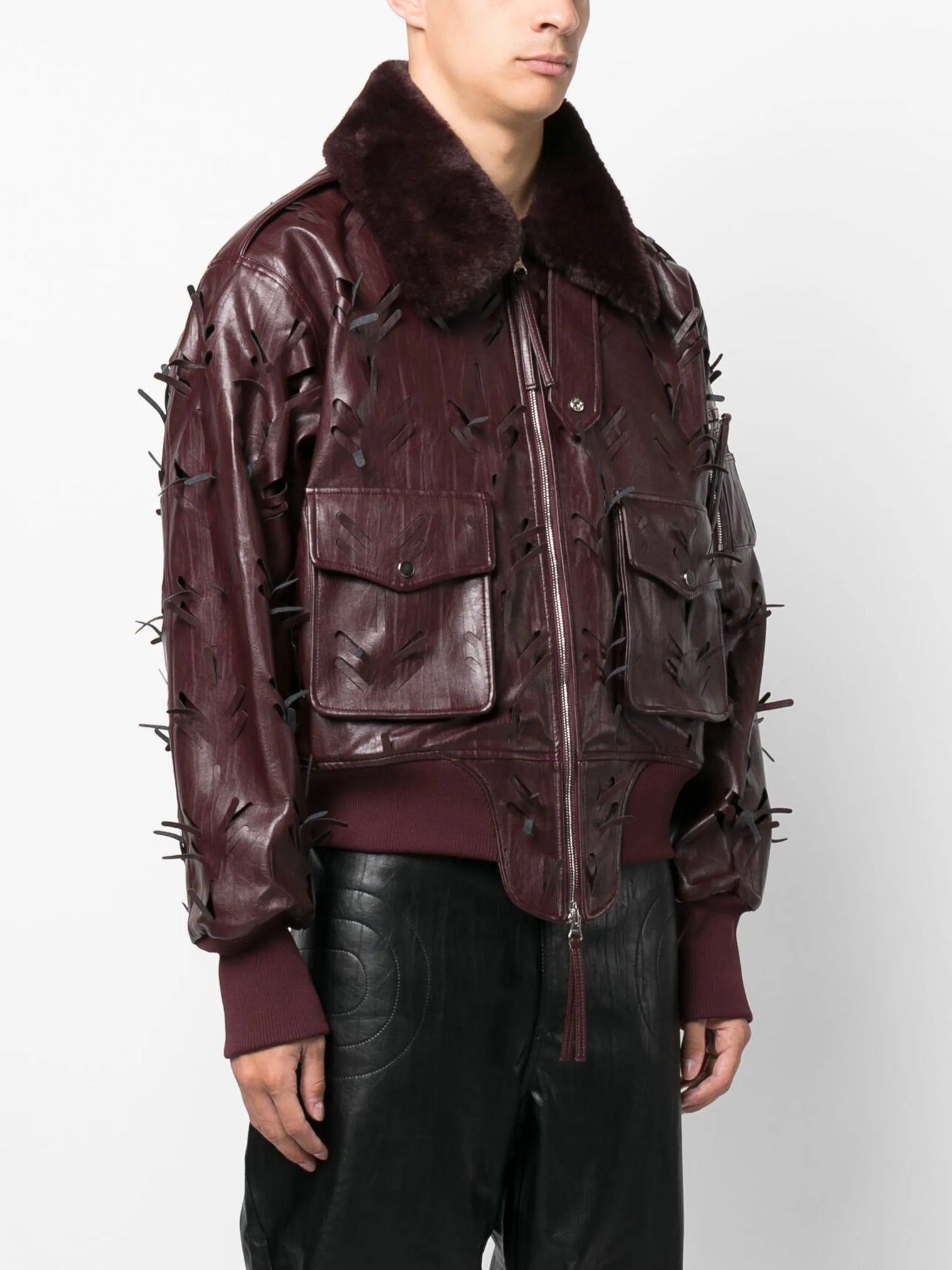 distressed-effect faux-leather jacket
