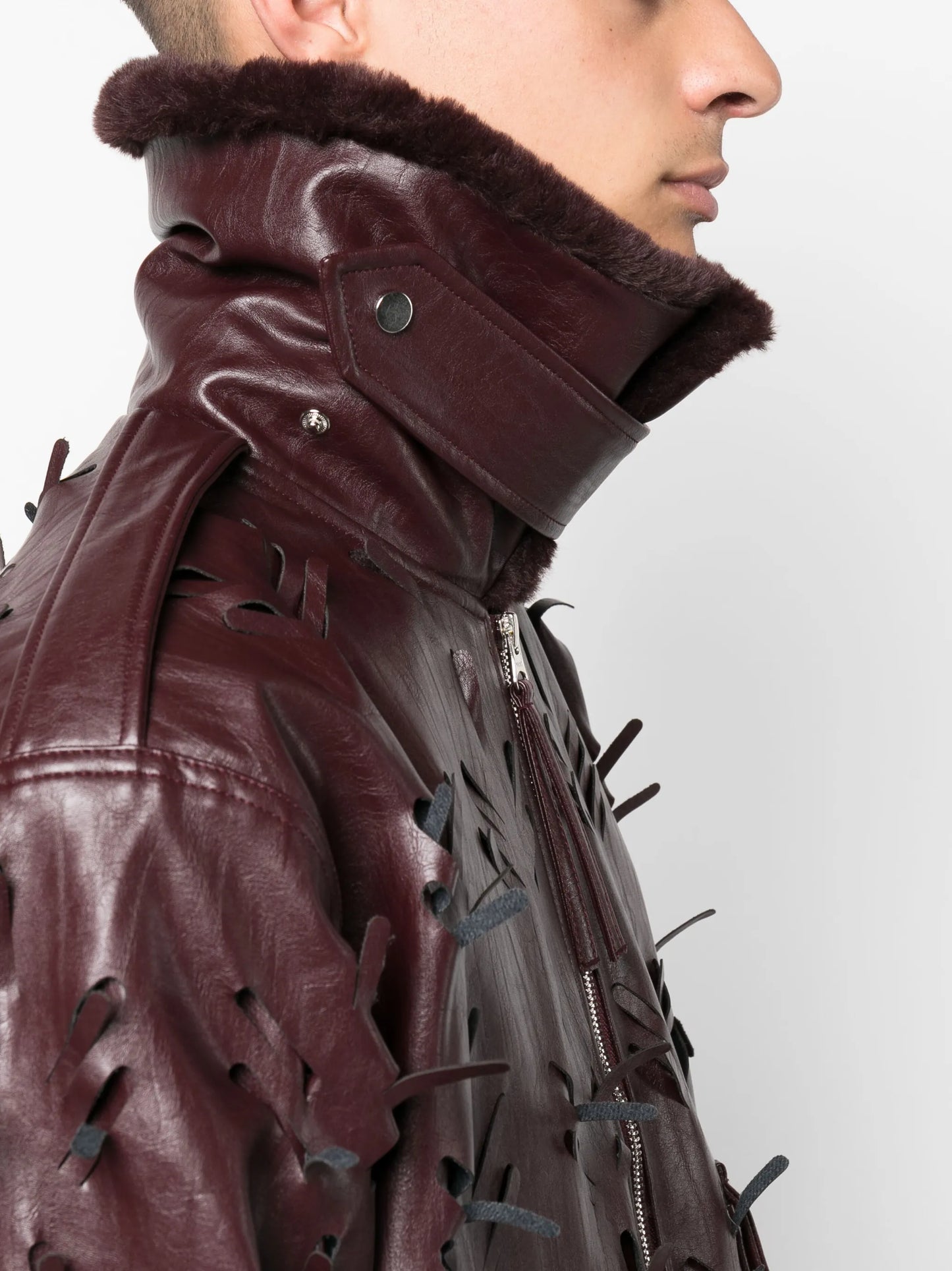 distressed-effect faux-leather jacket