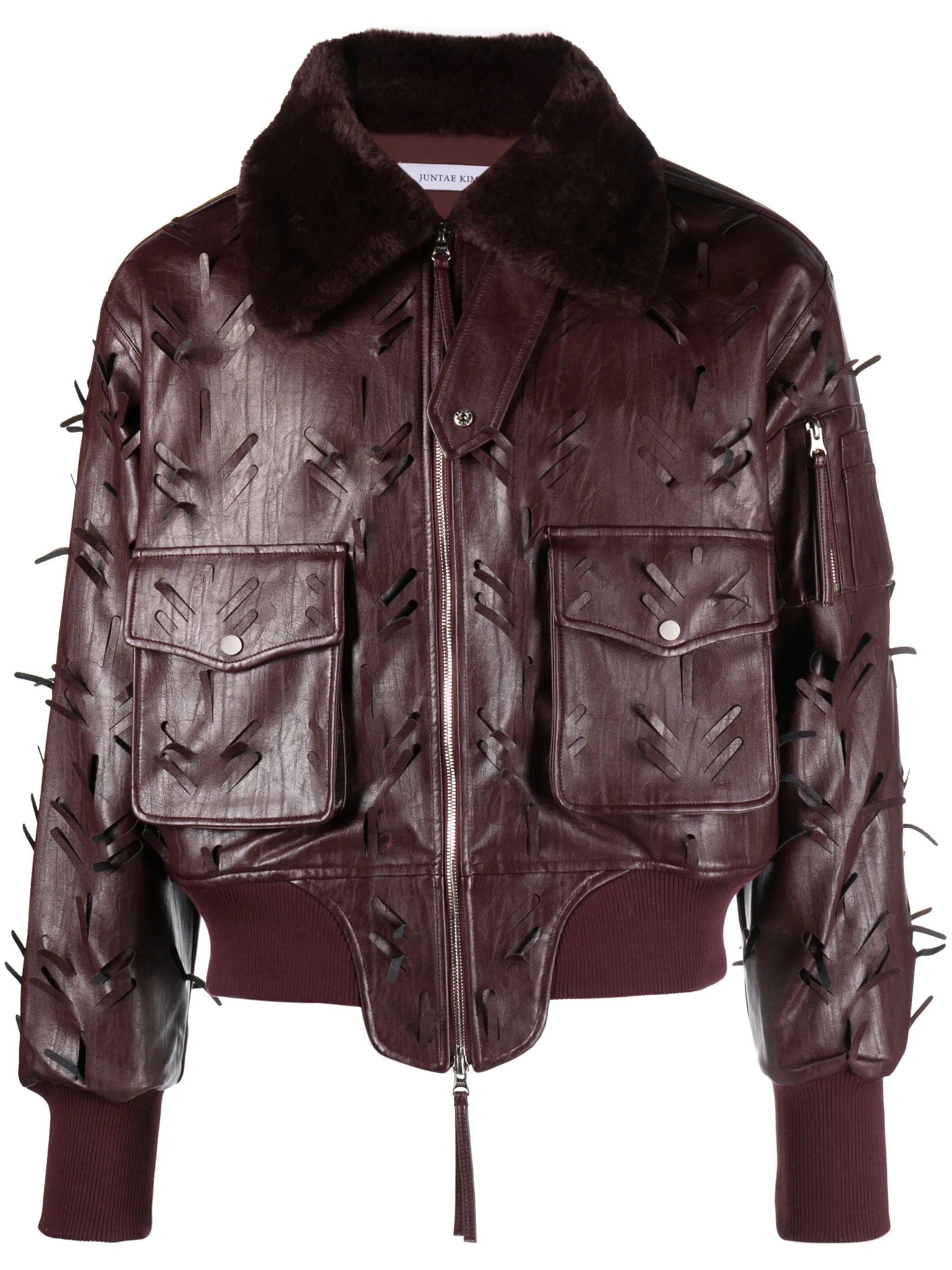 distressed-effect faux-leather jacket