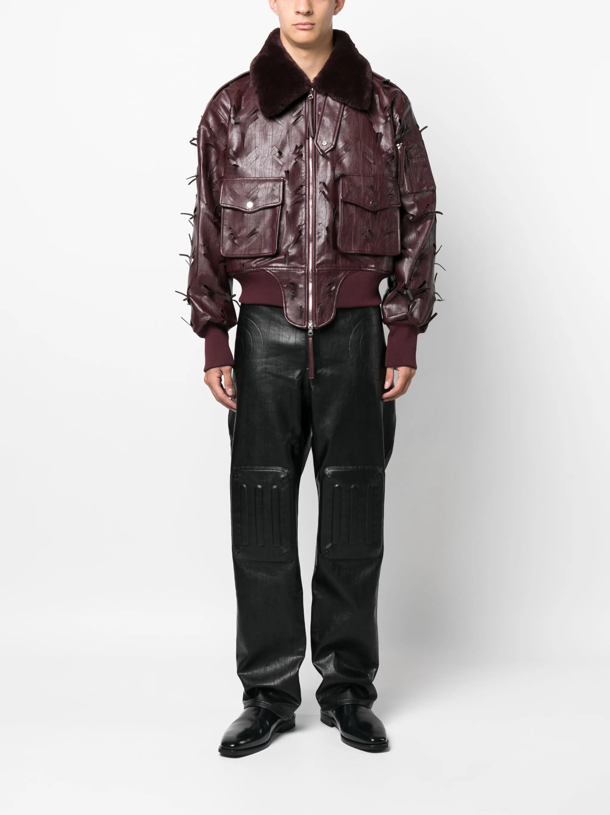 distressed-effect faux-leather jacket