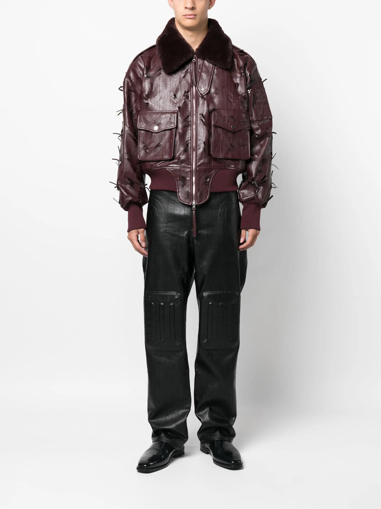 distressed-effect faux-leather jacket