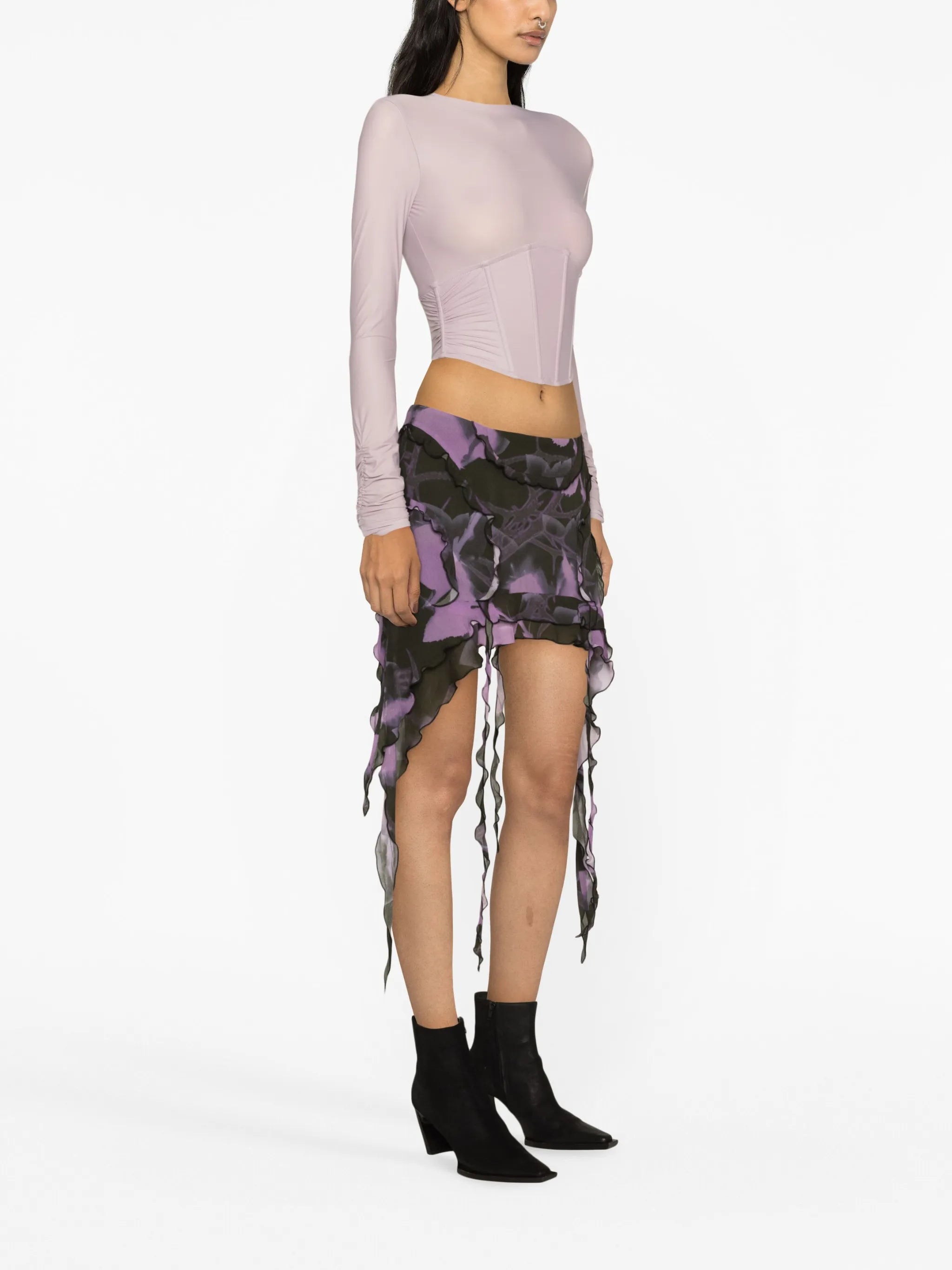floral-print ruffled mini skirt