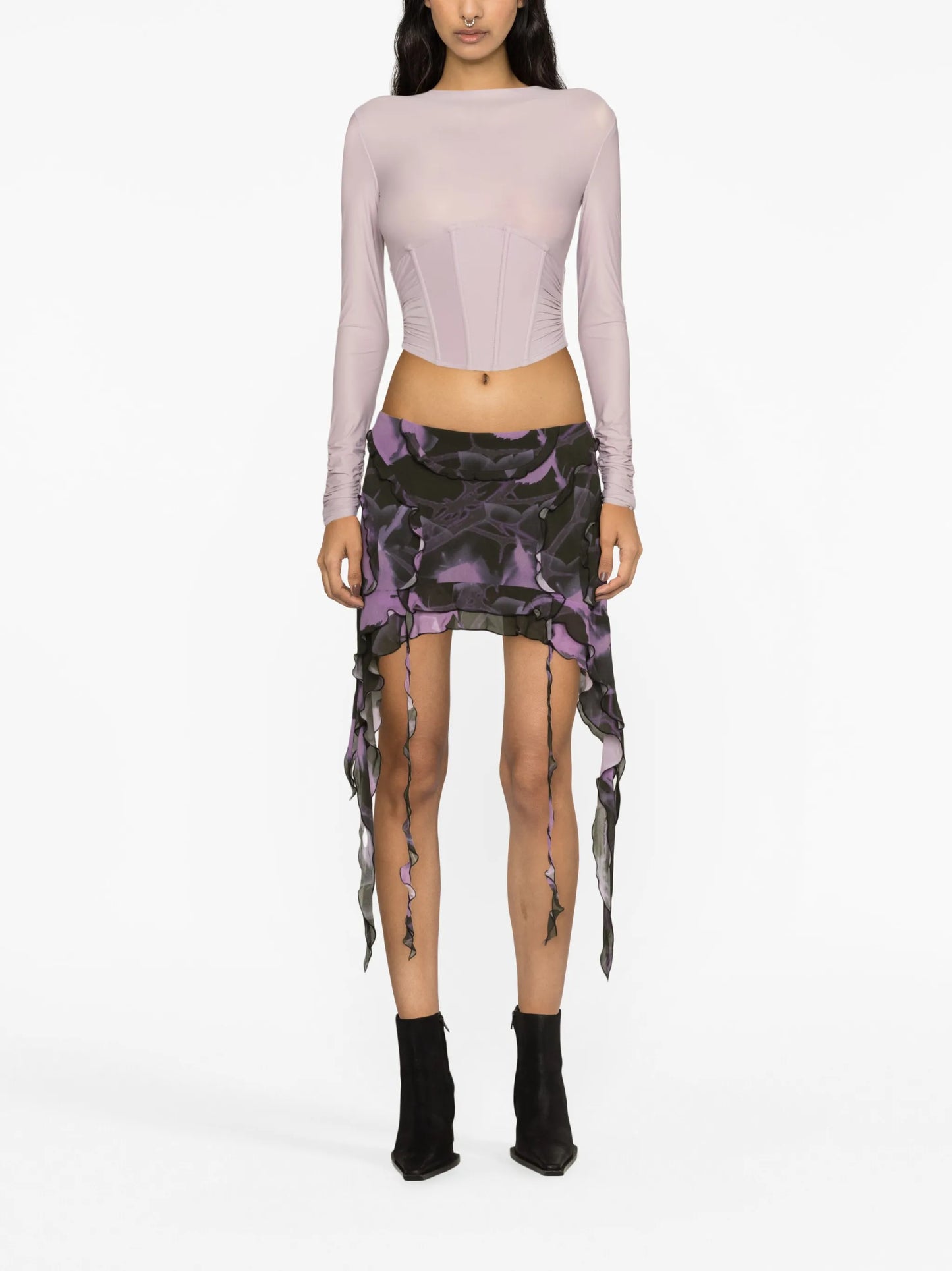 floral-print ruffled mini skirt
