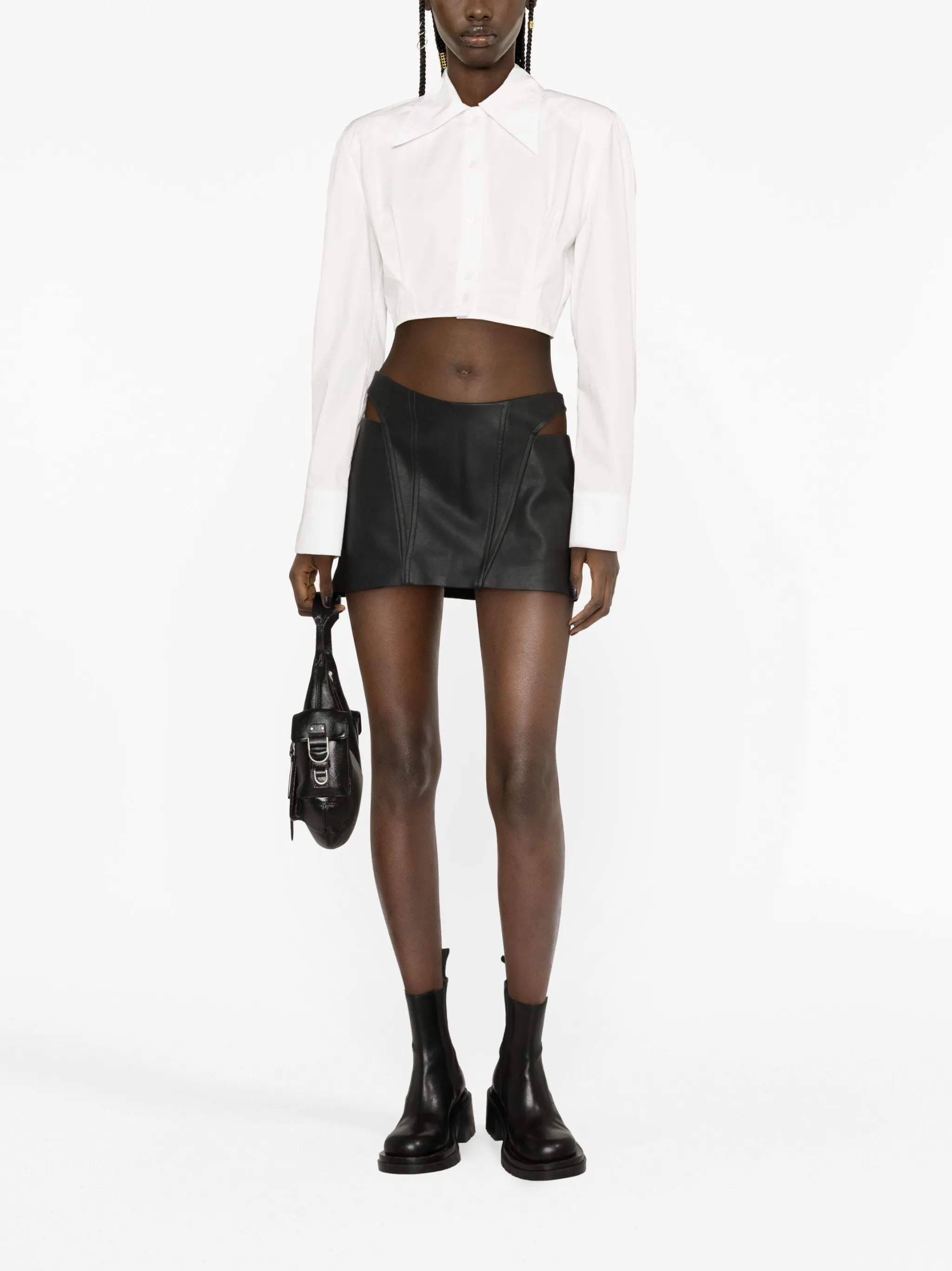 faux-leather cut-out mini skirt