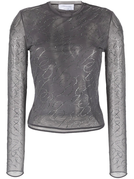 crystal-embellished tulle logo top