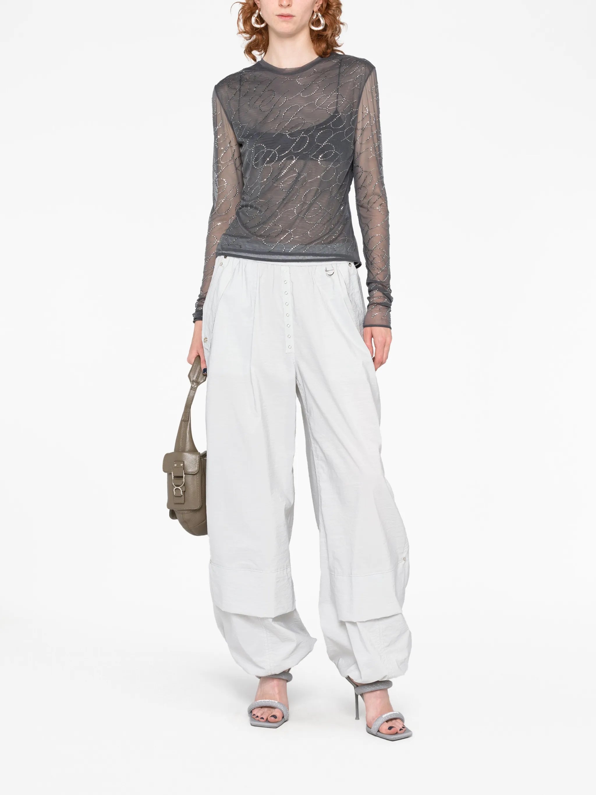 crystal-embellished tulle logo top