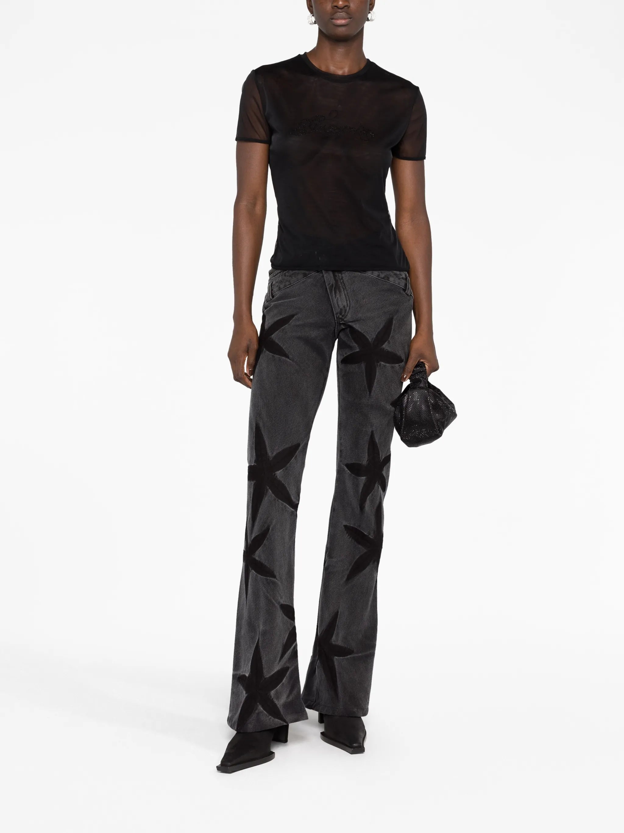 crystal-embellished mesh logo T-shirt