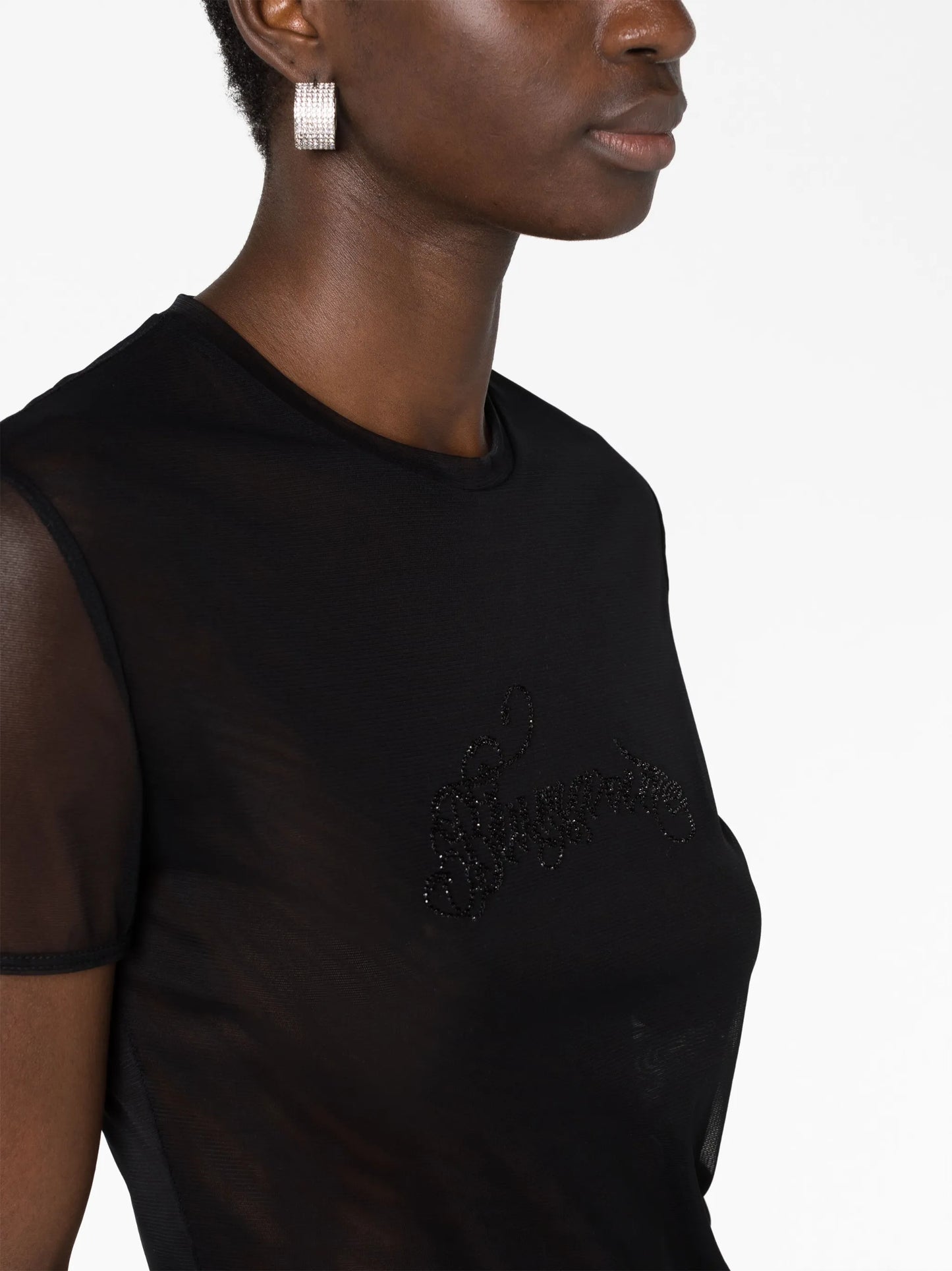 crystal-embellished mesh logo T-shirt