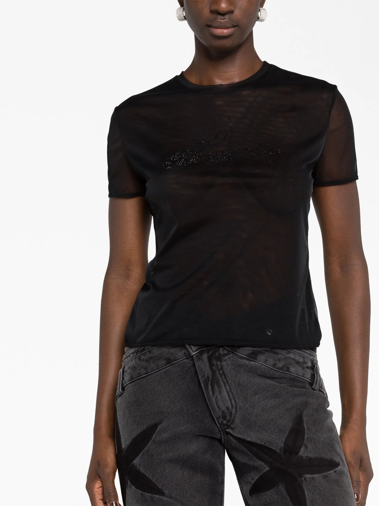 crystal-embellished mesh logo T-shirt