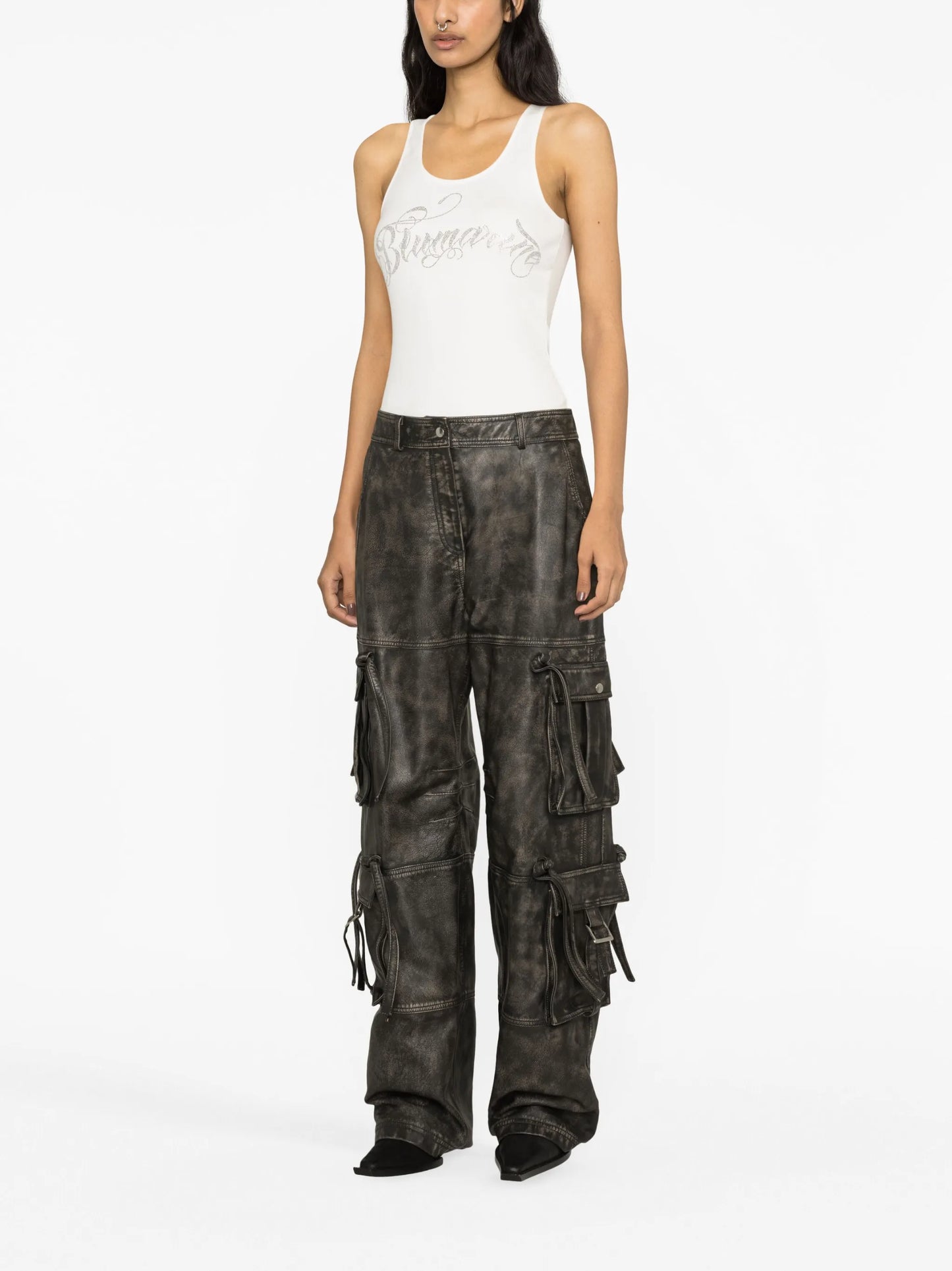rhinestone-logo ribbed vest top
