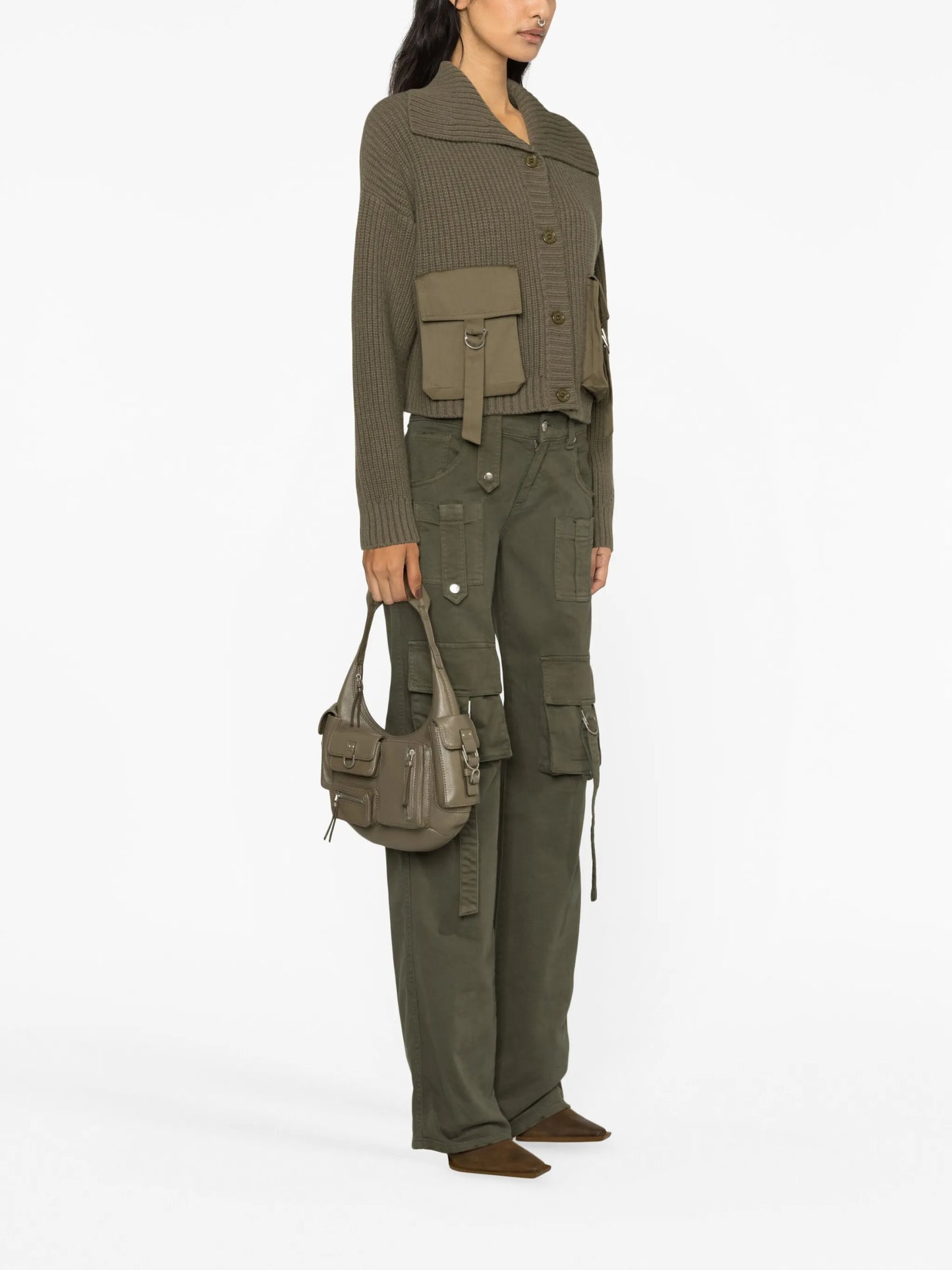 cargo-pockets ribbed cardigan