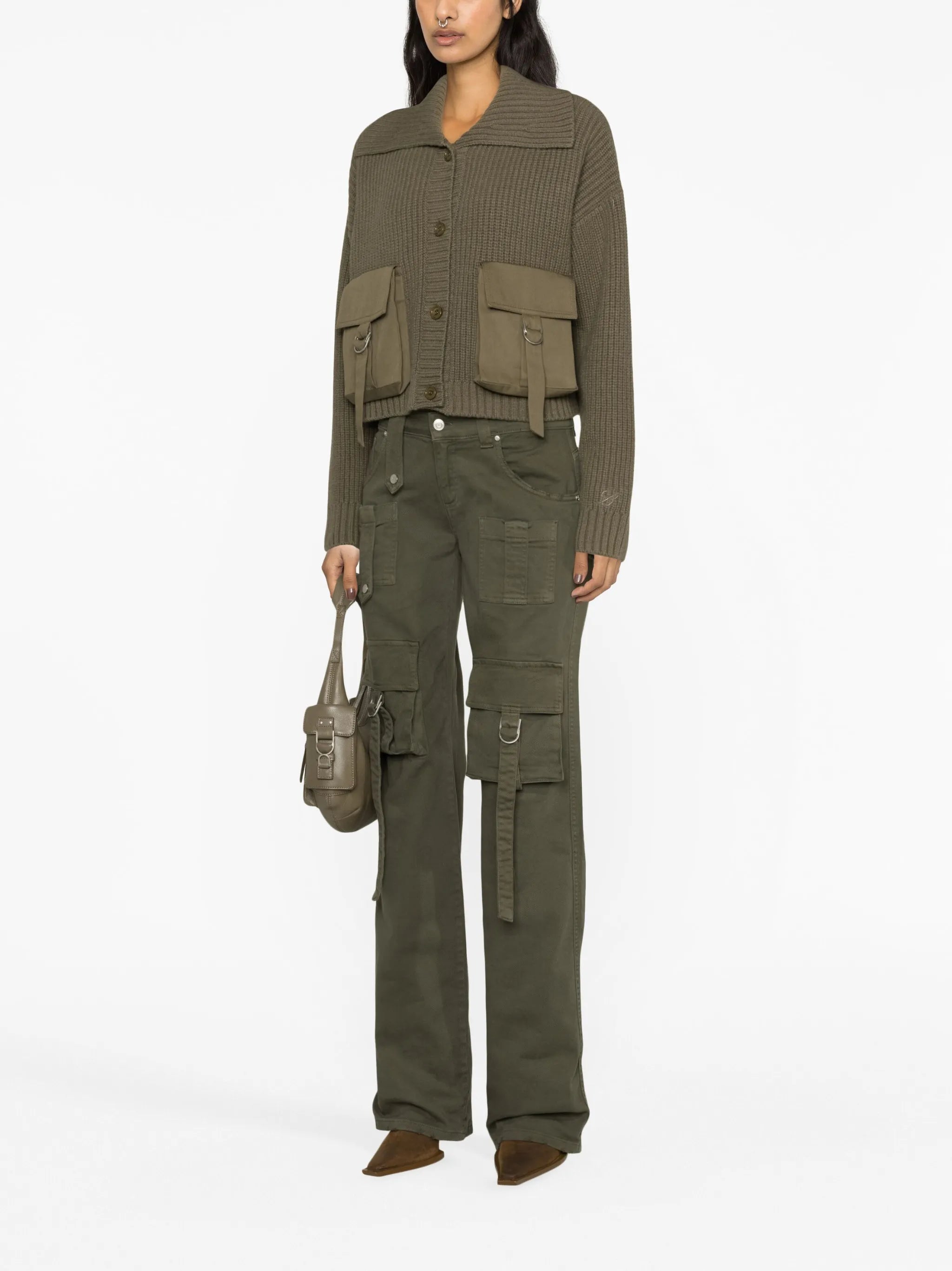 cargo-pockets ribbed cardigan