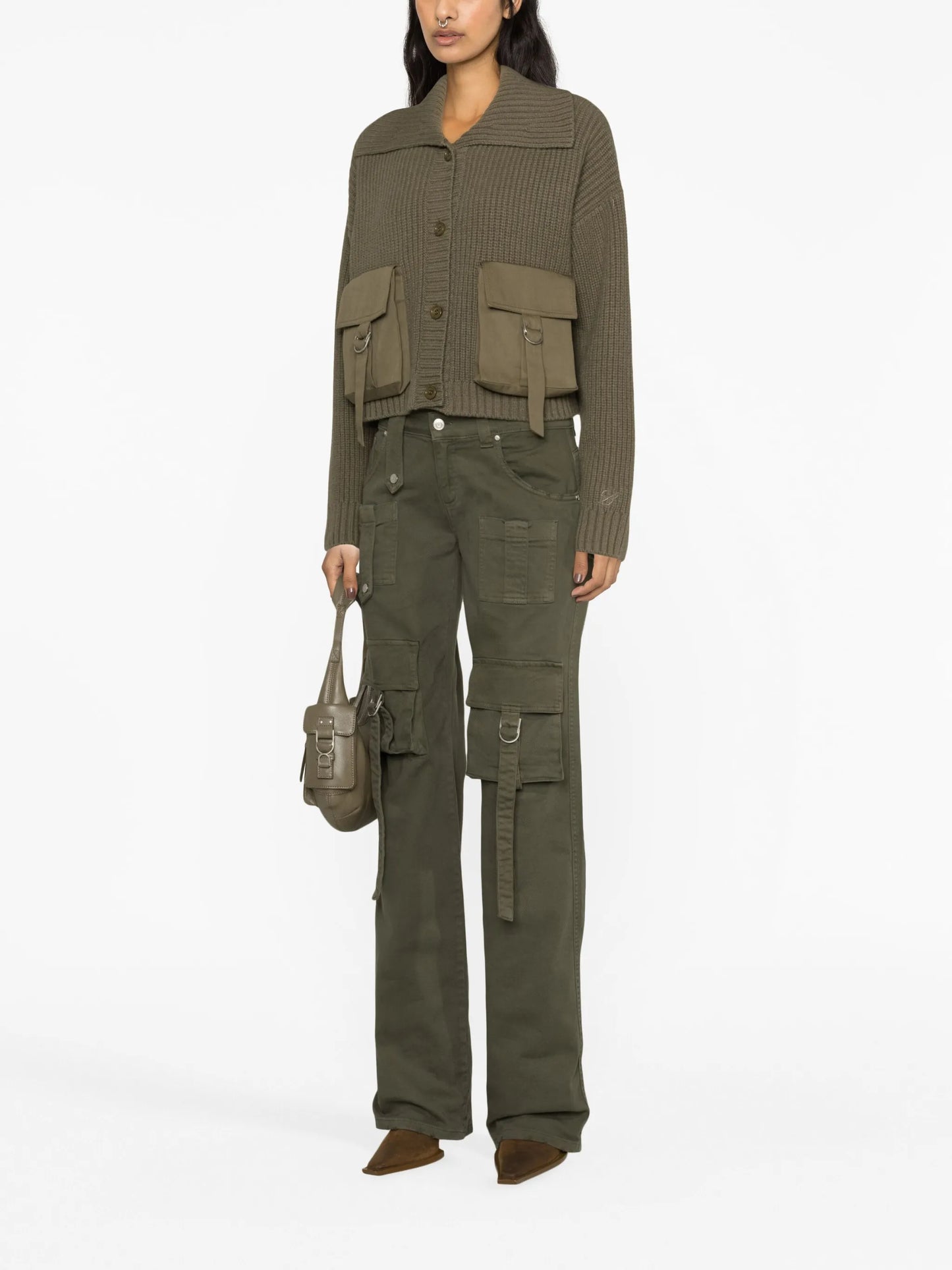 cargo-pockets ribbed cardigan