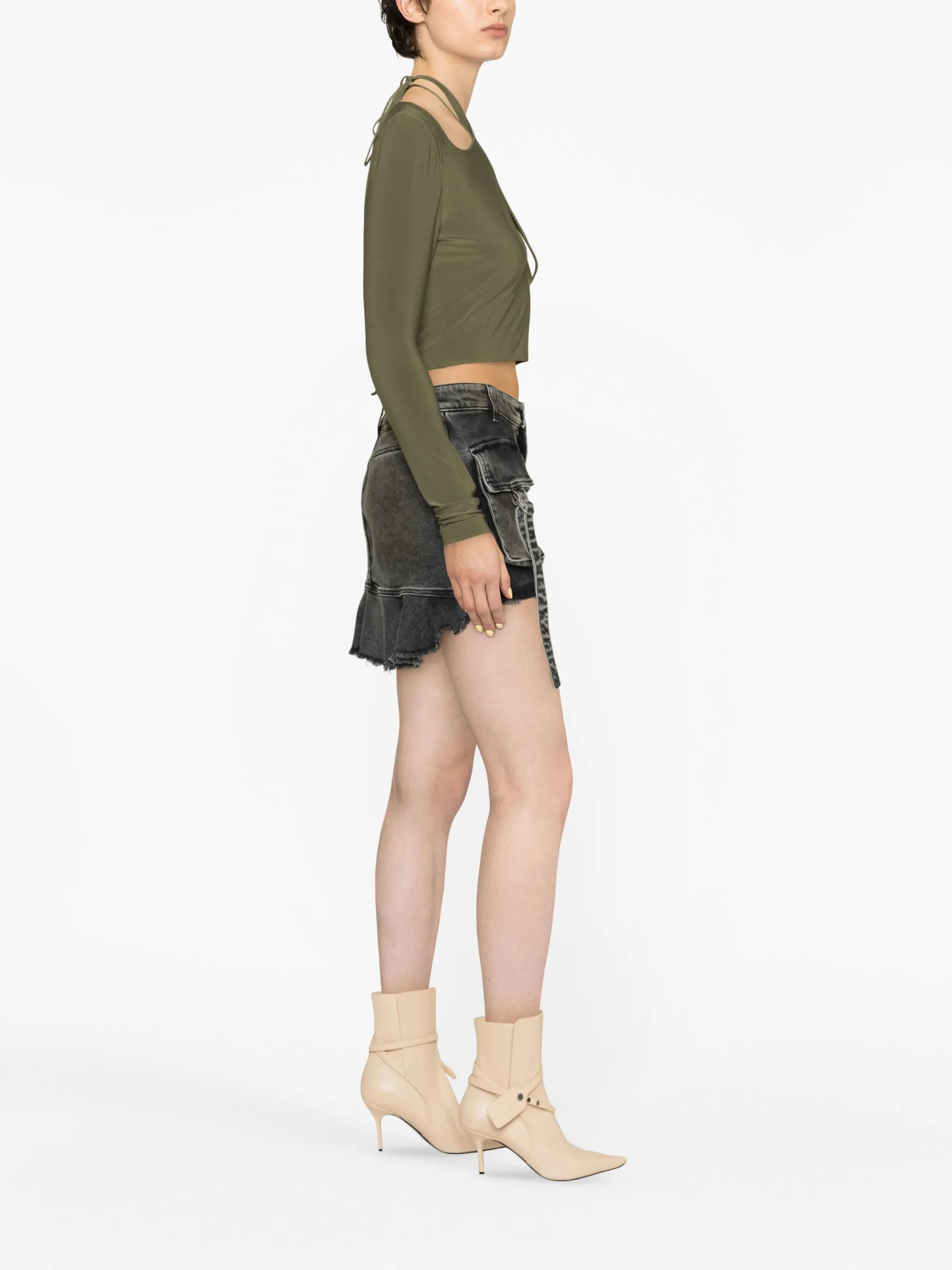 asymmetric denim cargo skirt