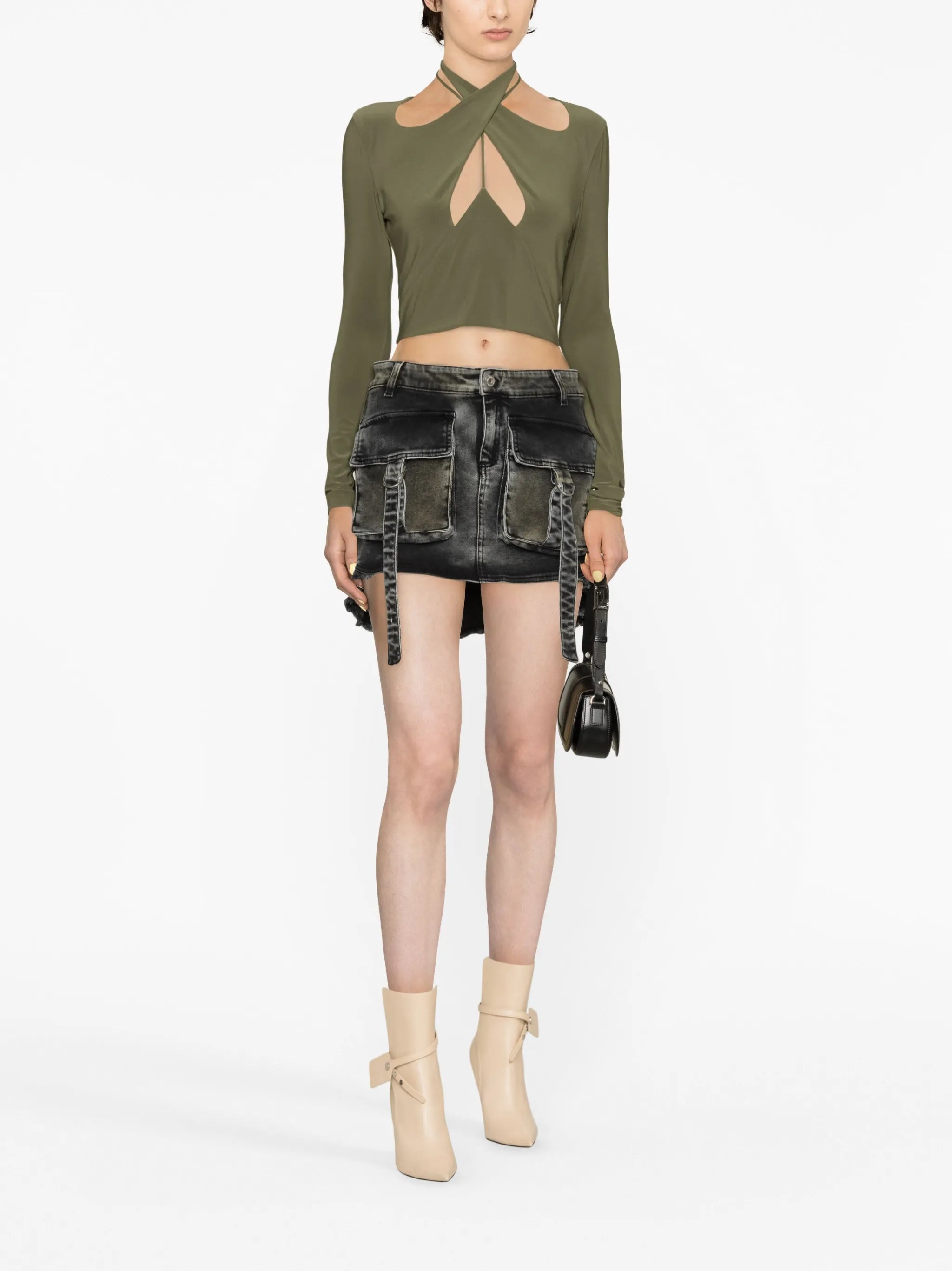 asymmetric denim cargo skirt