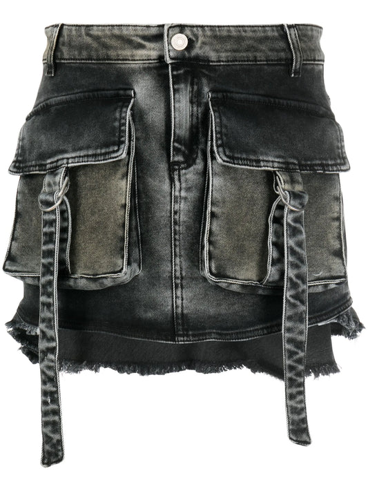 asymmetric denim cargo skirt