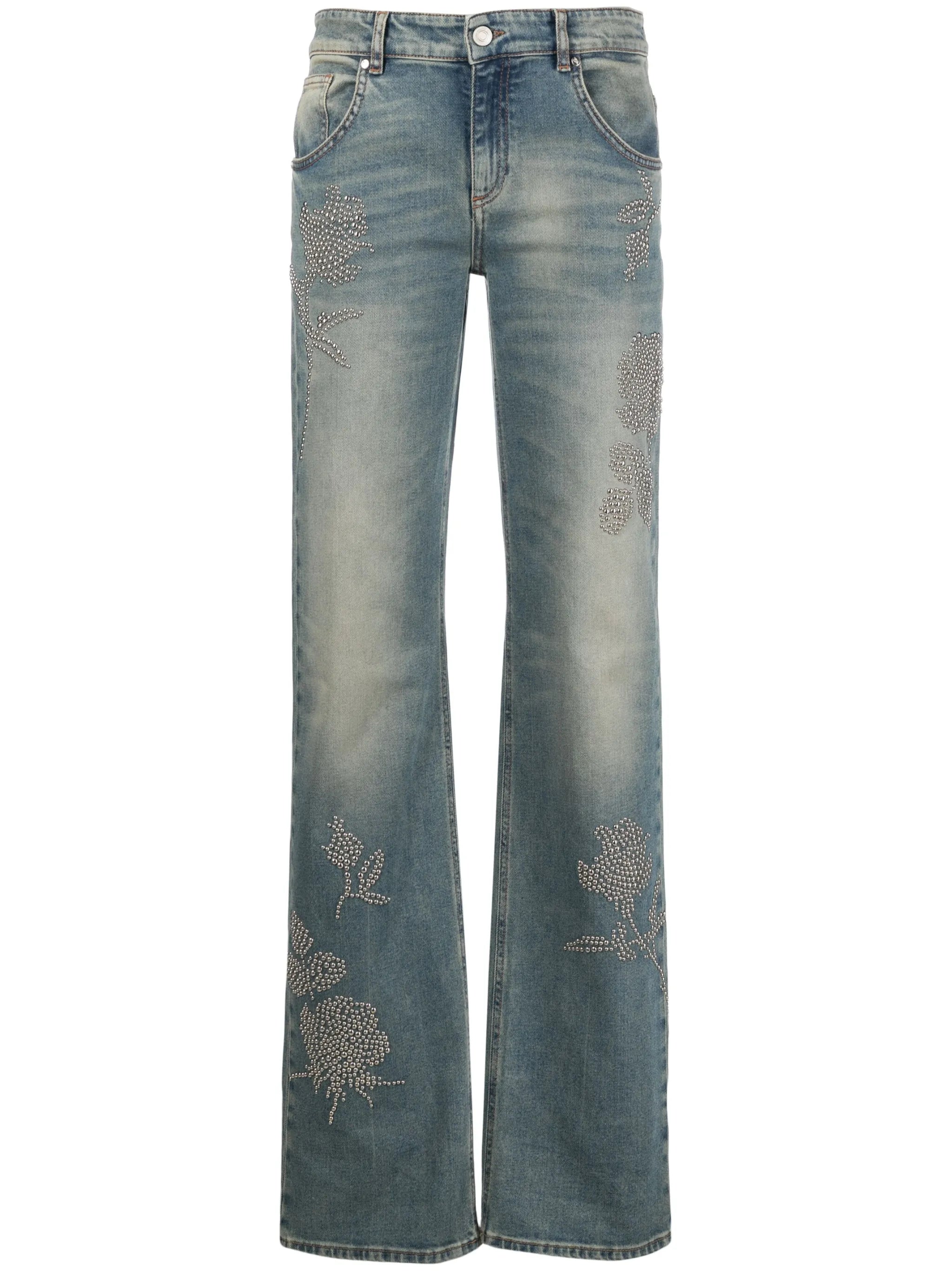 stud-embellished wide-leg jeans