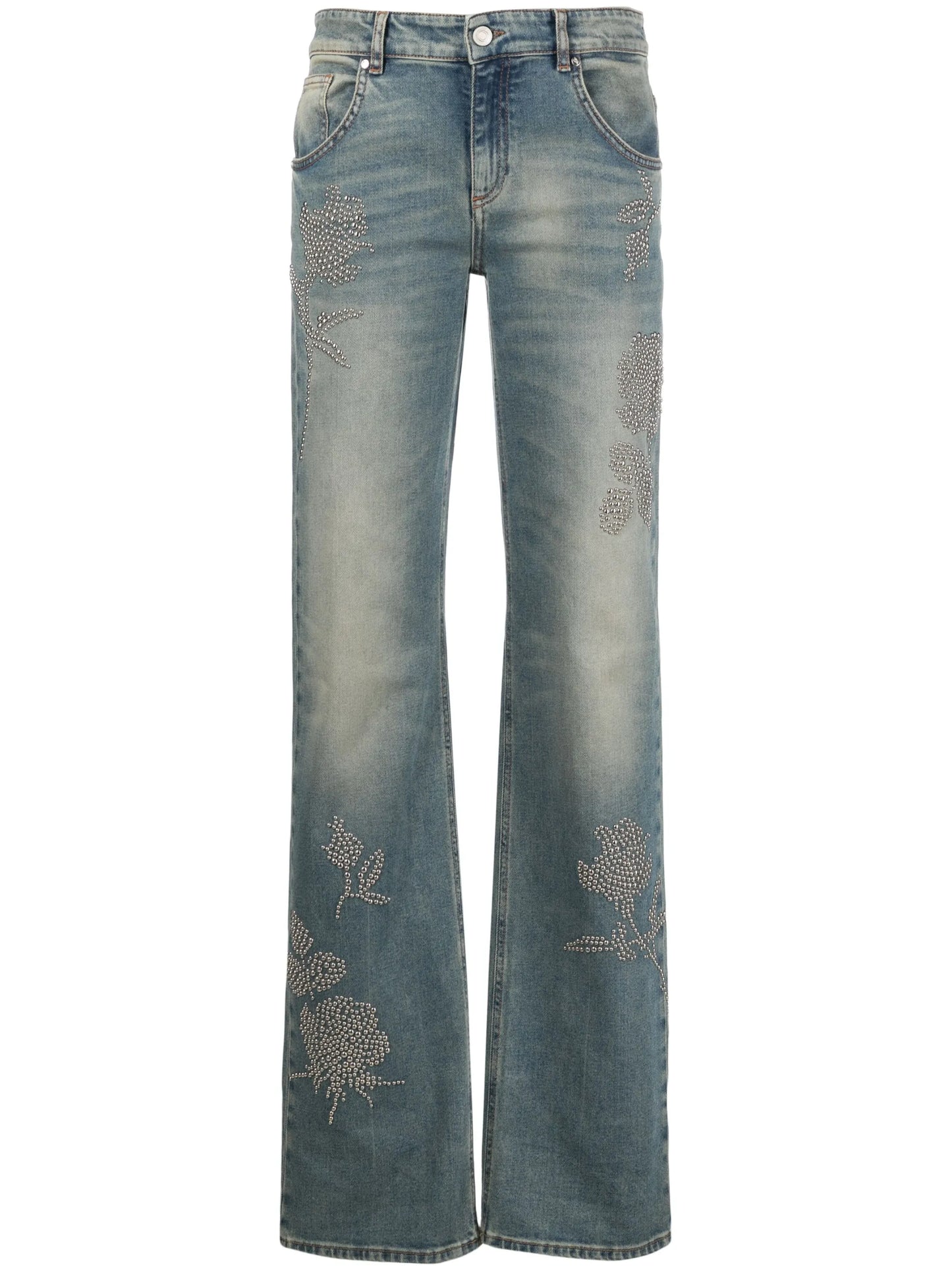 stud-embellished wide-leg jeans