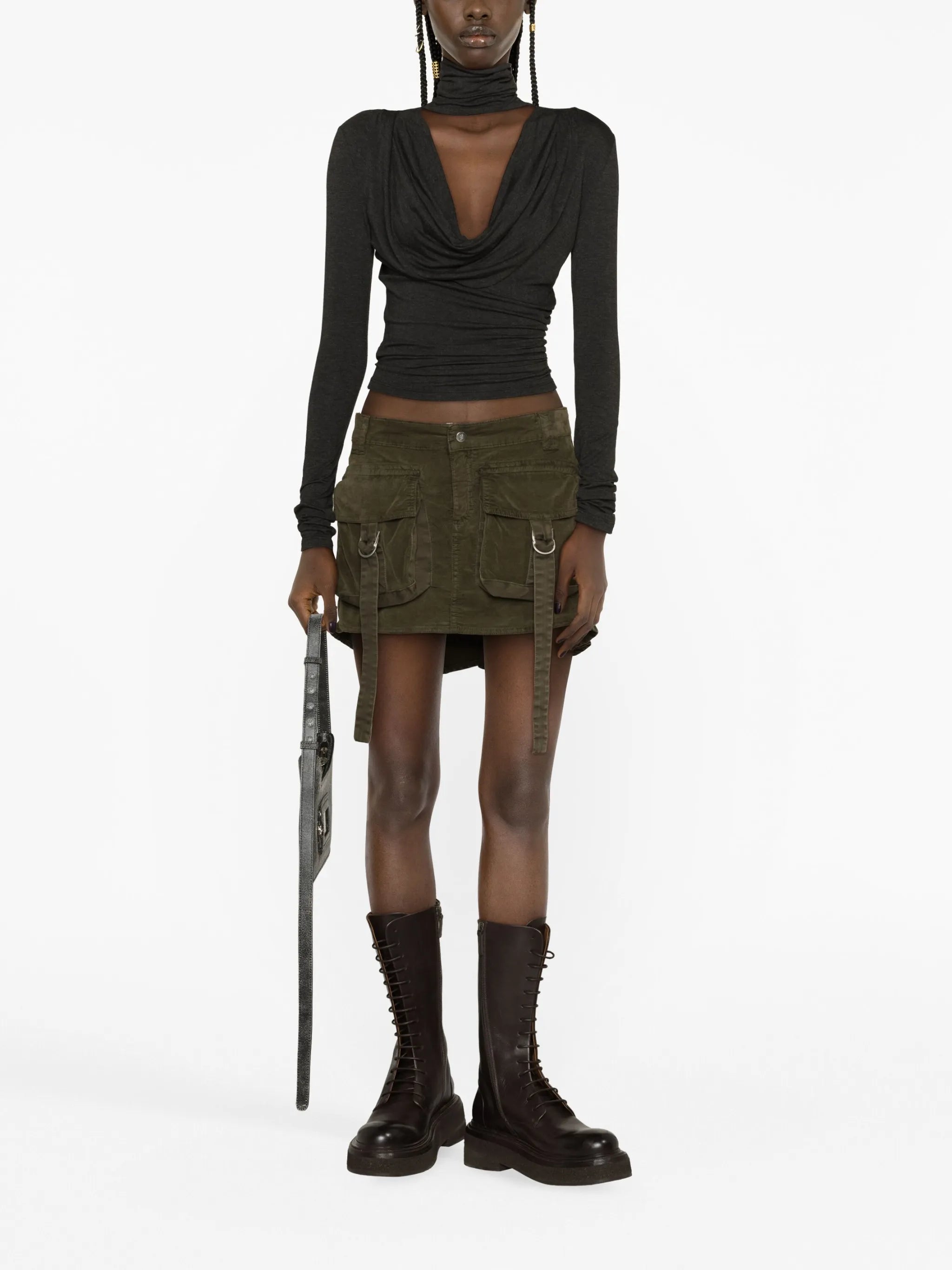 cotton-blend cargo miniskirt