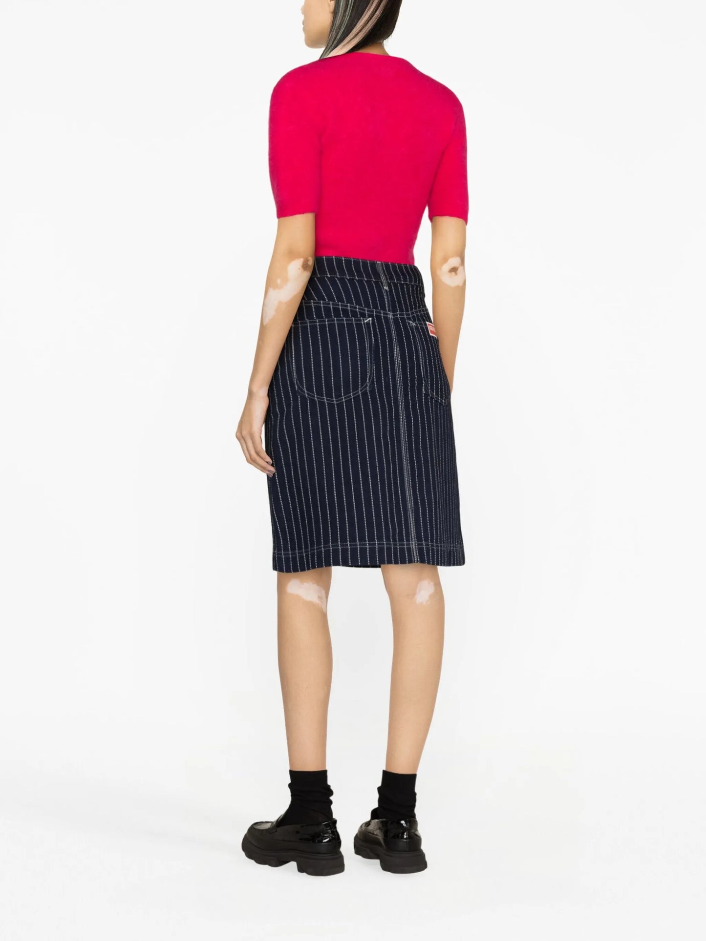 striped denim midi skirt