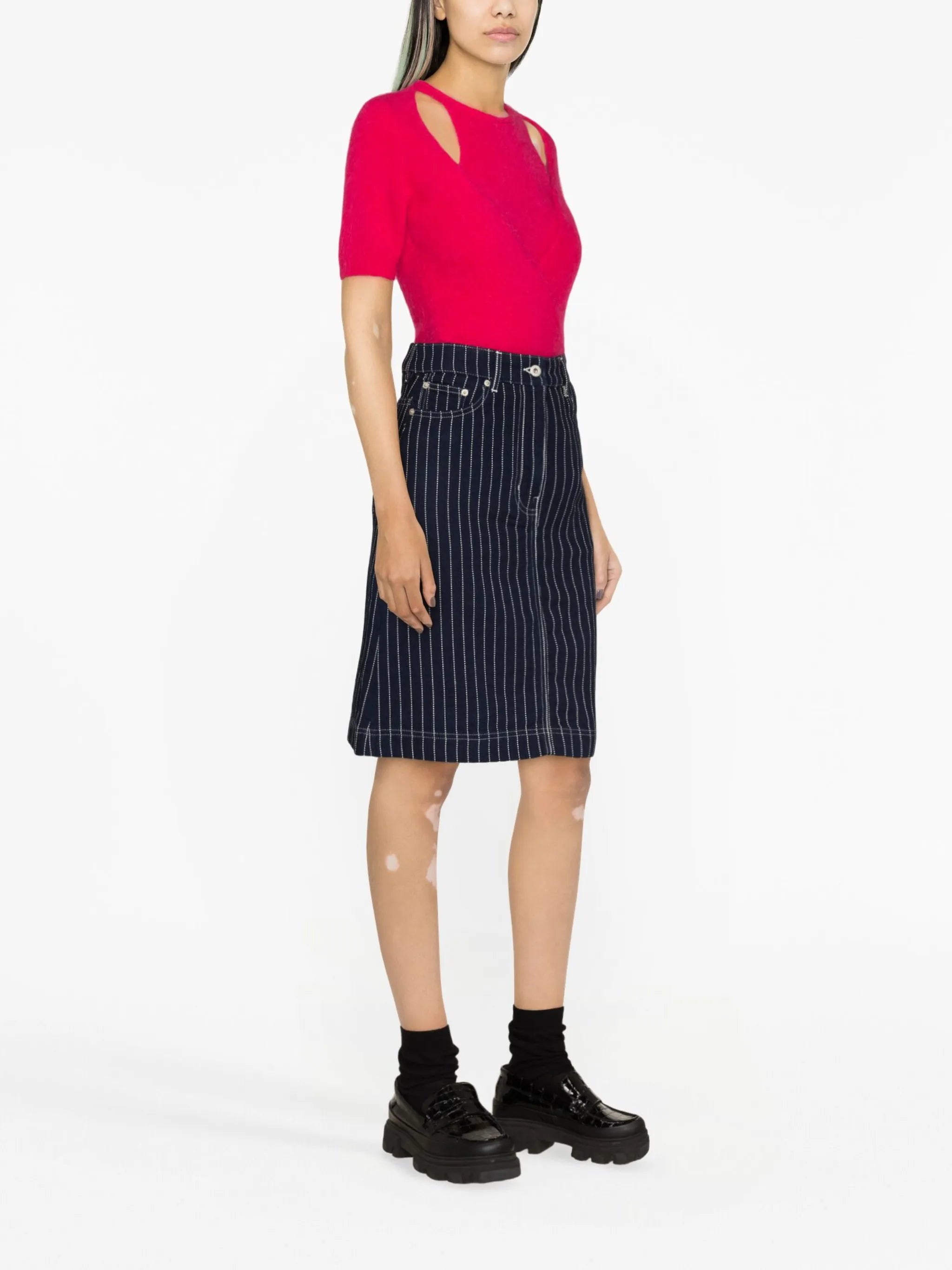 striped denim midi skirt