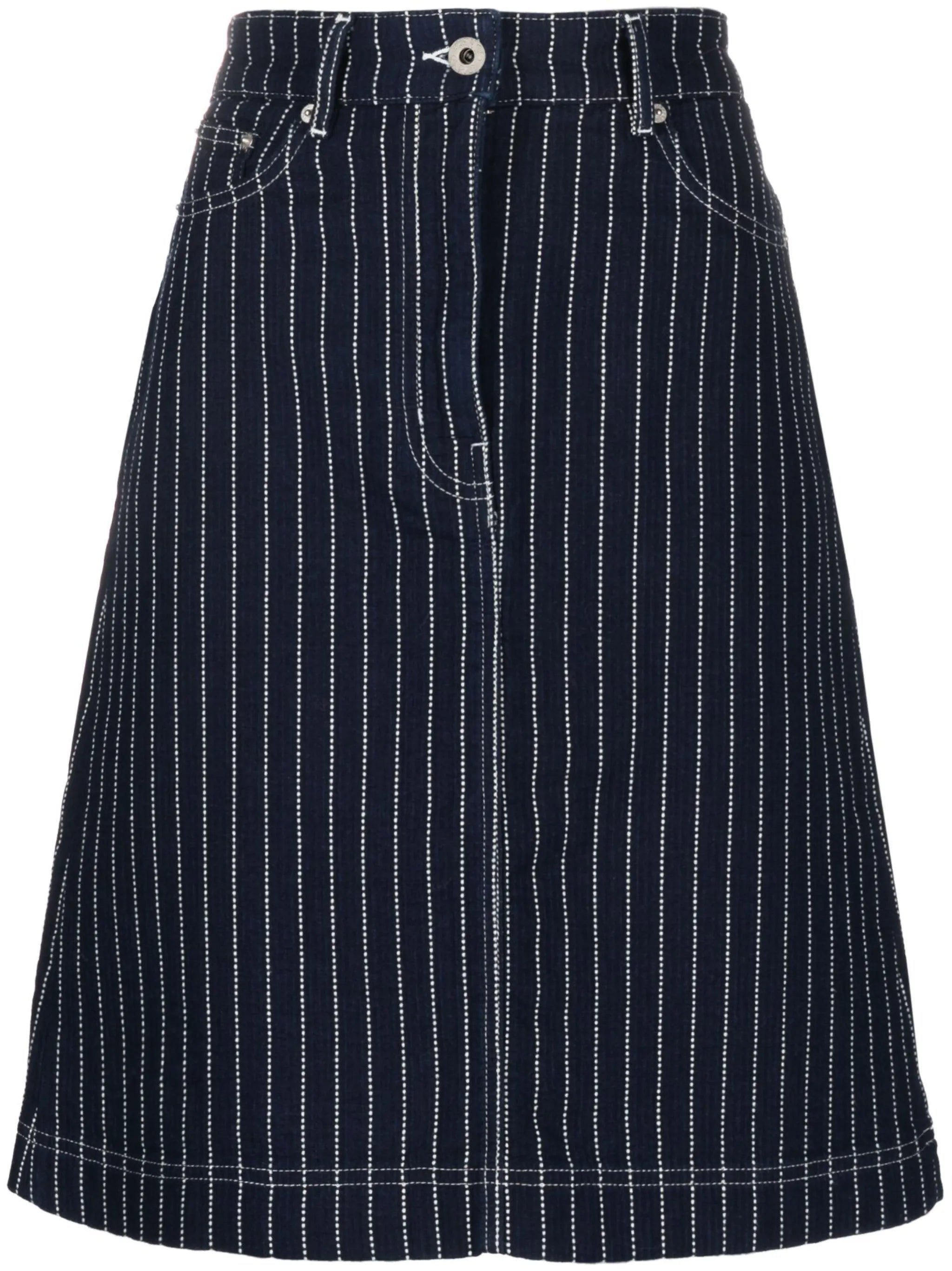 striped denim midi skirt