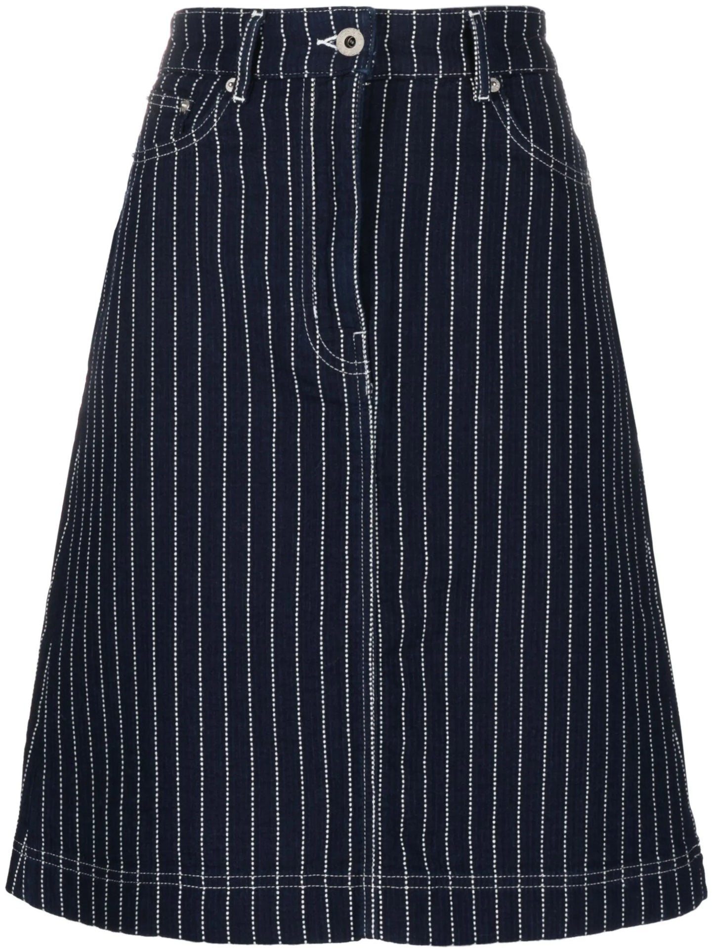 striped denim midi skirt