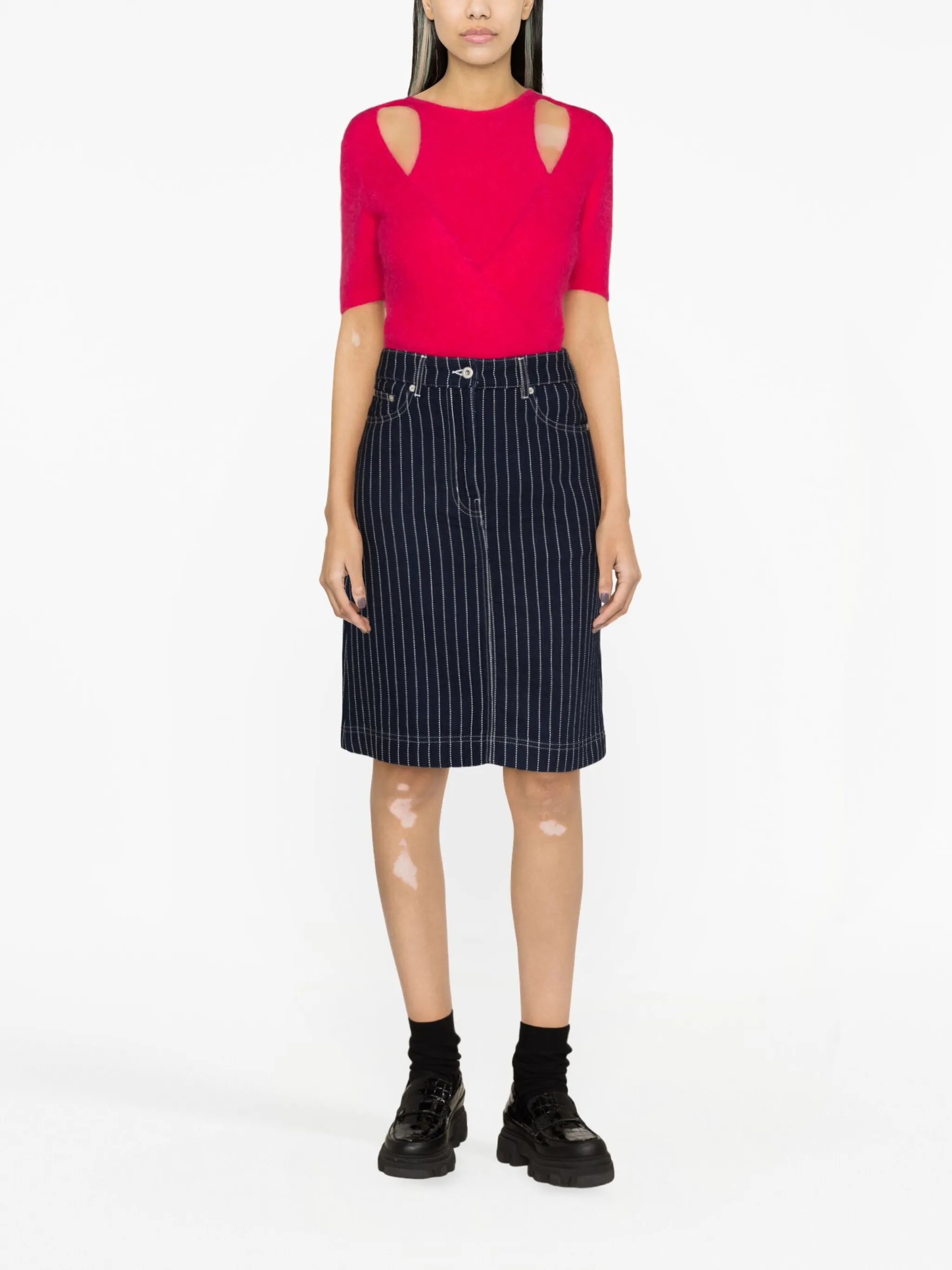 striped denim midi skirt