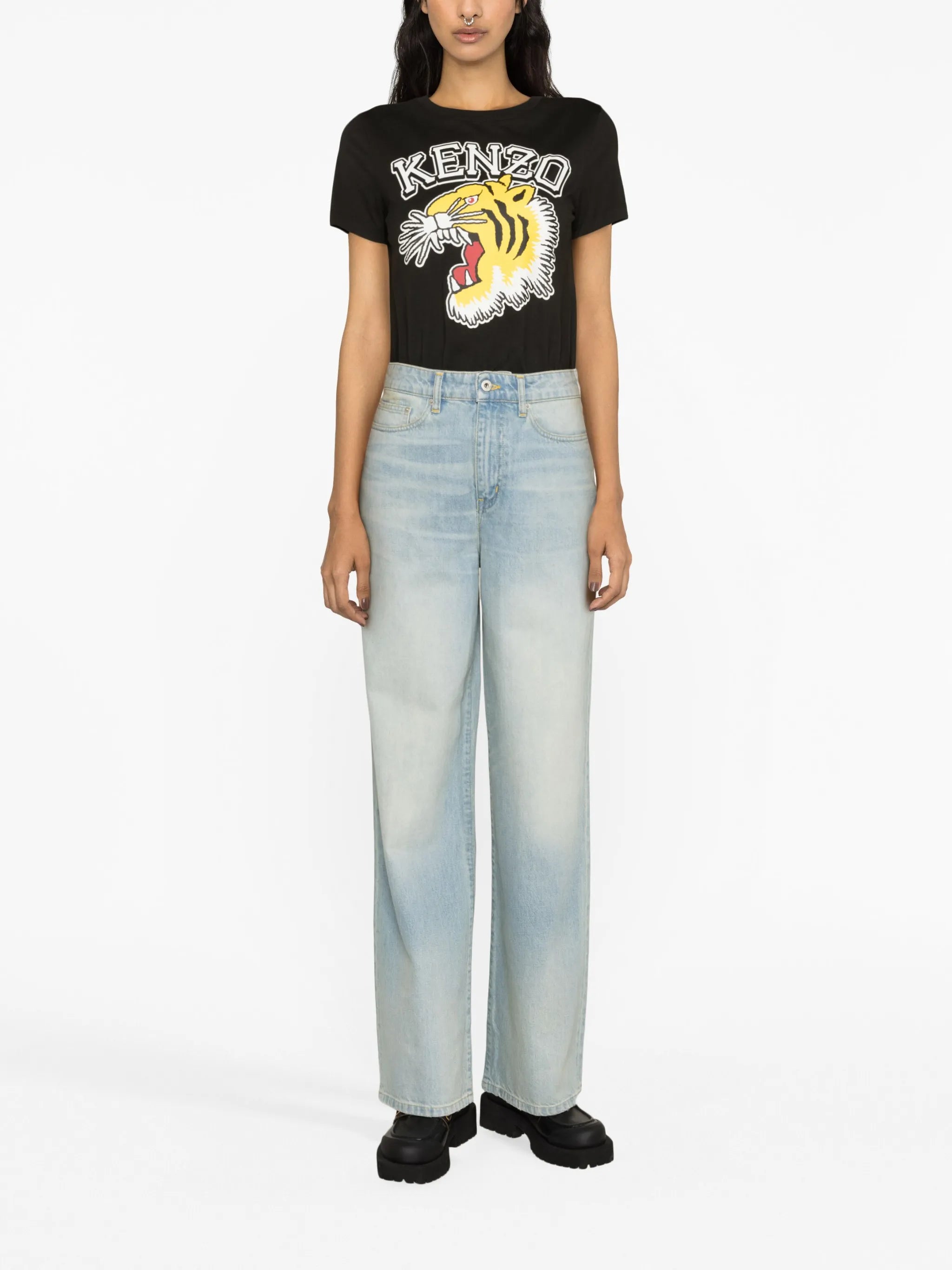 logo-appliqué wide-leg jeans