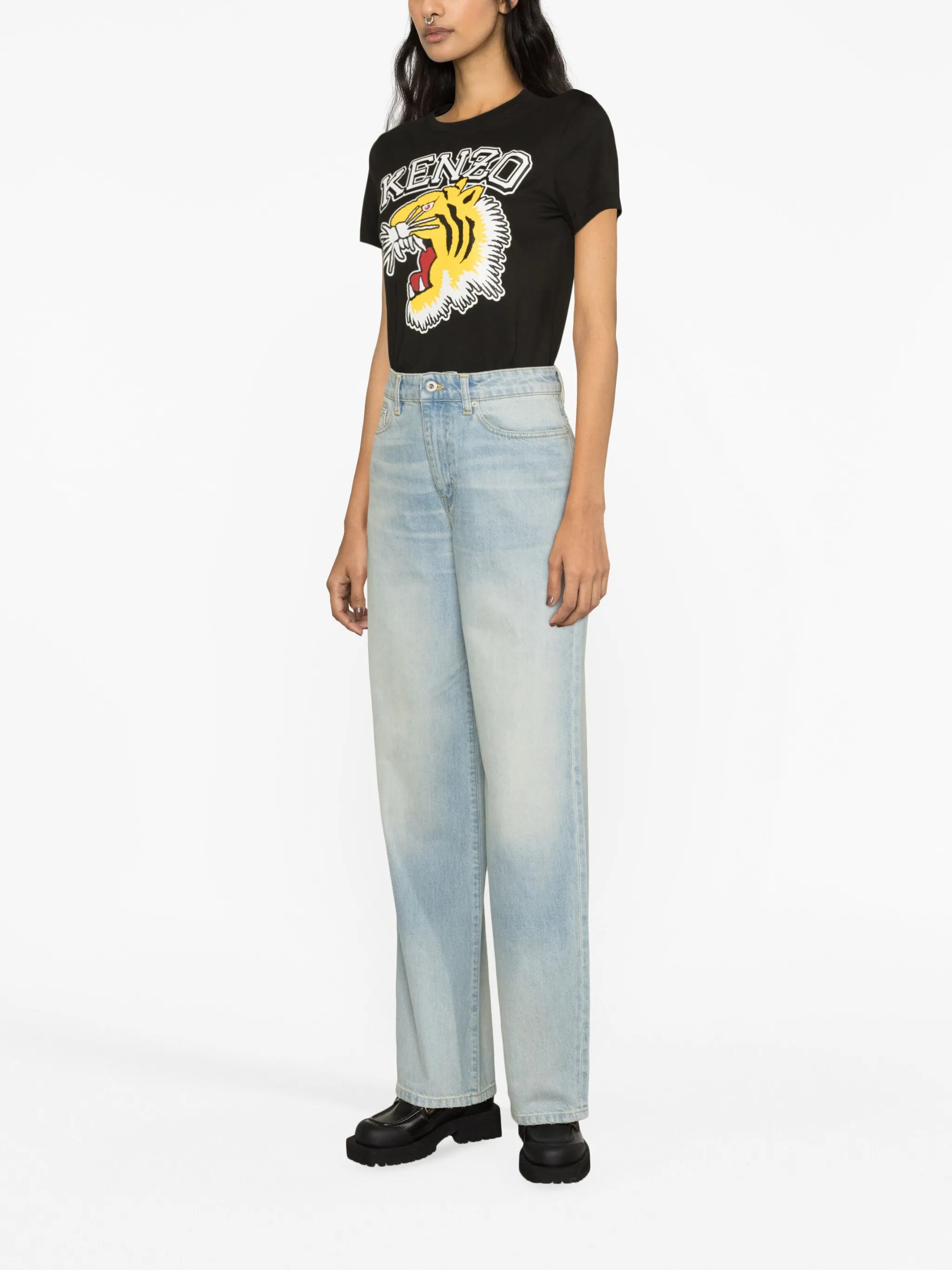 logo-appliqué wide-leg jeans