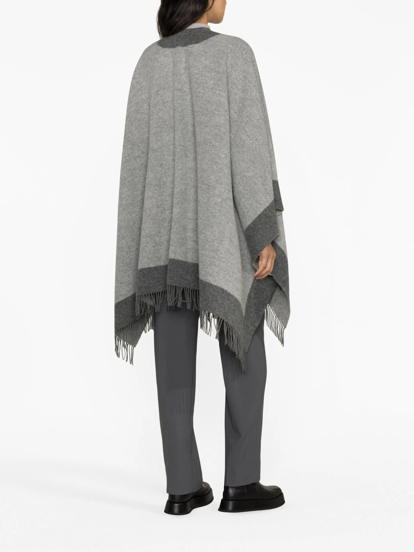 contrasting-border wool cape