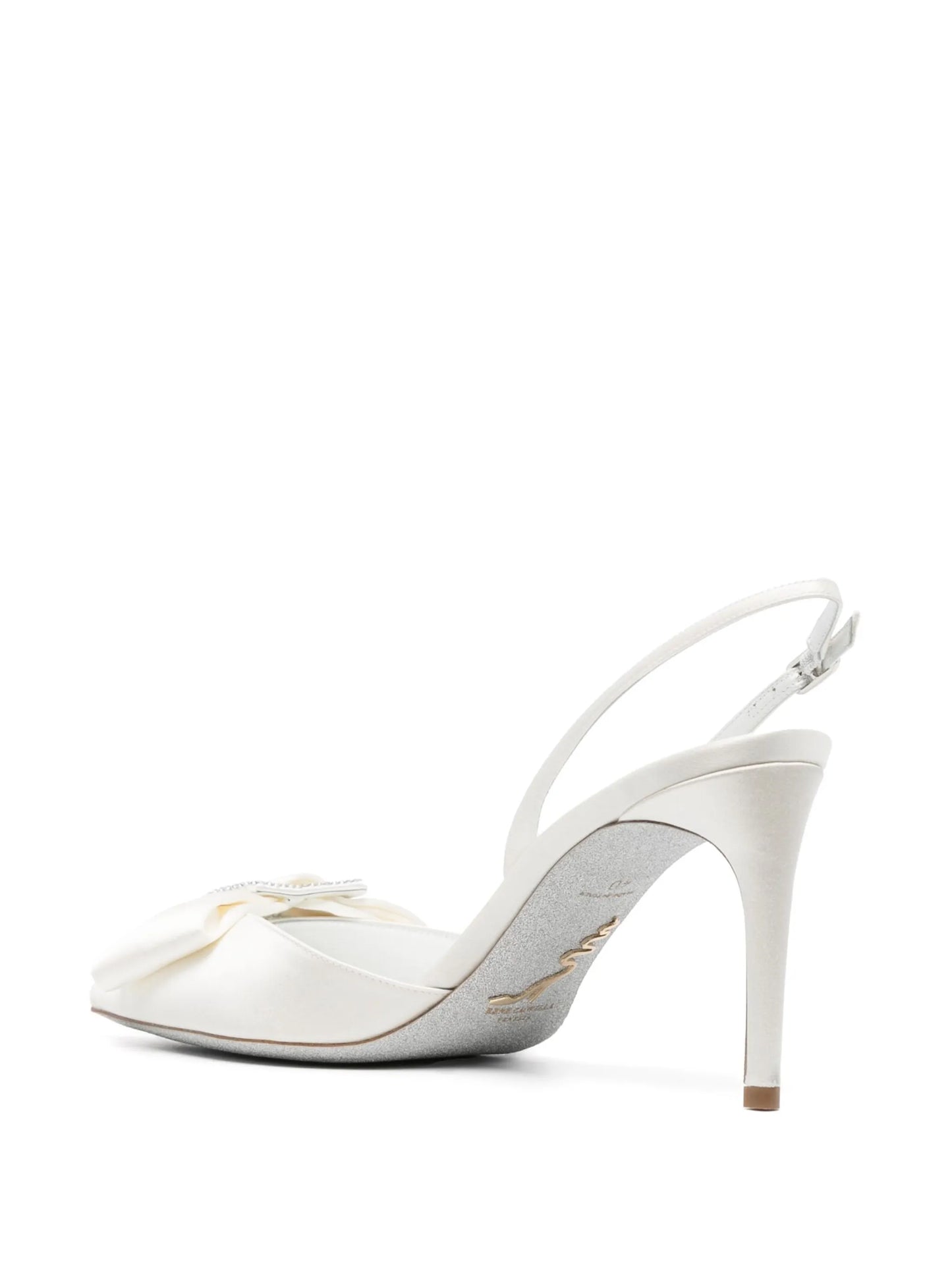 98mm crystal-buckle satin pumps